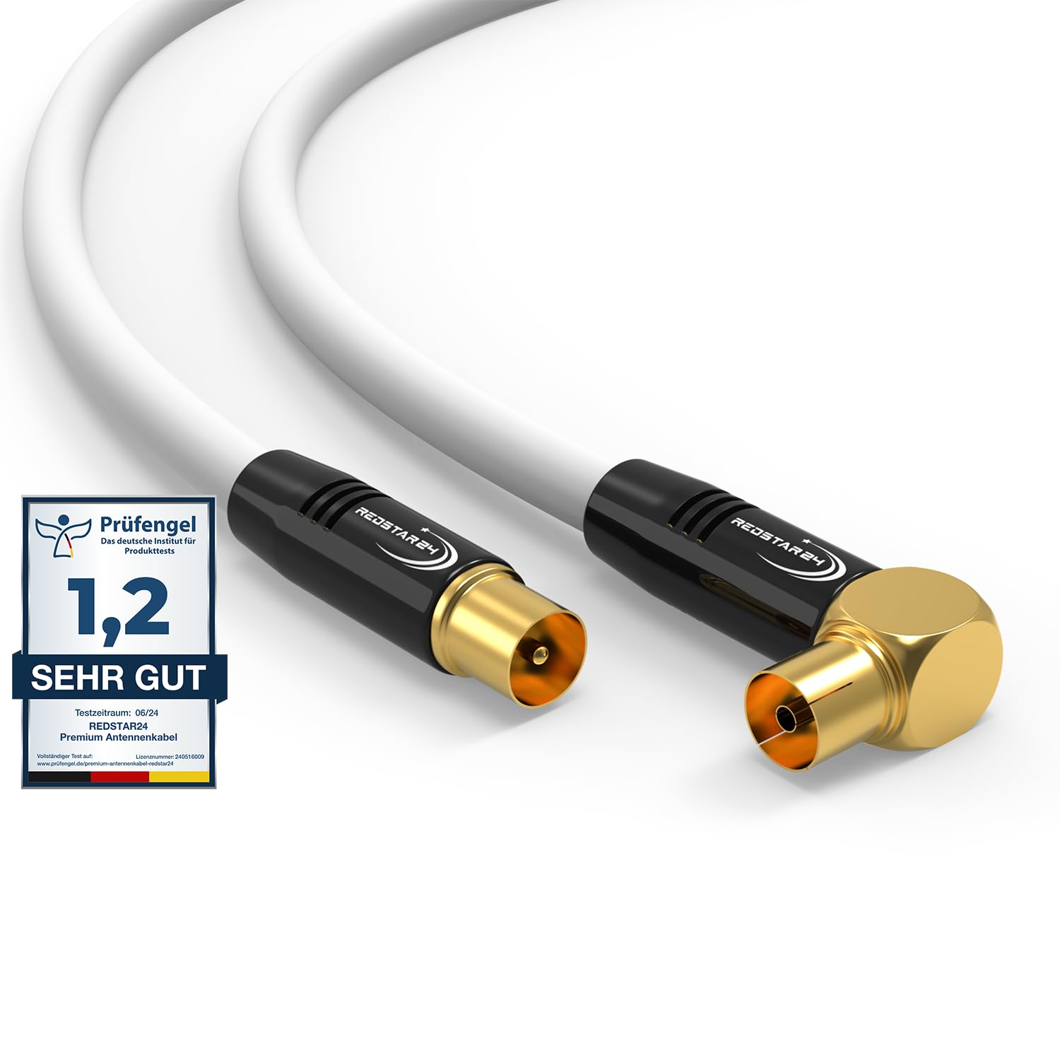 Detalle de RedStar24 Cavo Antenna 5m Bianco, connettore IEC angolato 90° – HDTV Premium per TV e Radio