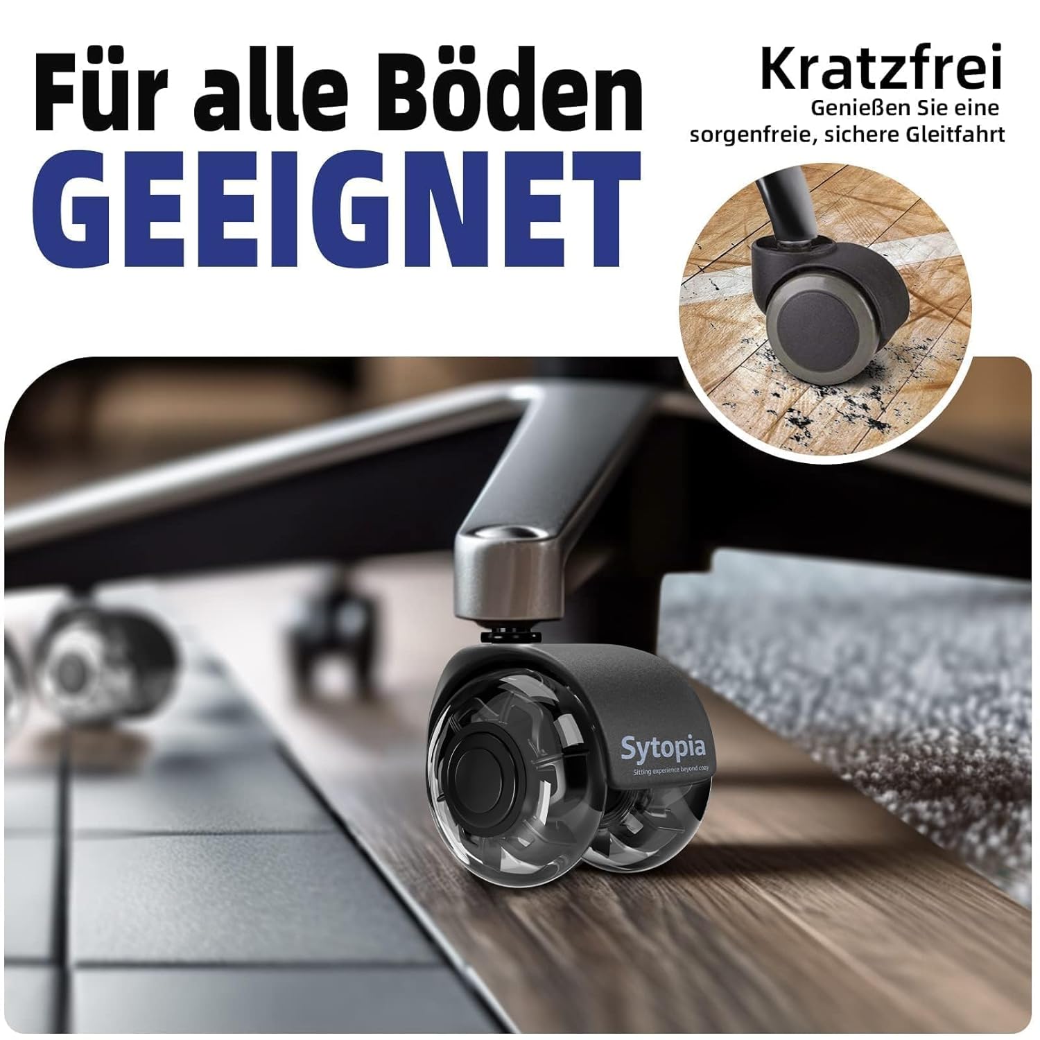 Detalle 2 de Sytopia Bürostuhlrollen 10 mm x 22 mm – 5er Set, leise und bodenschonend