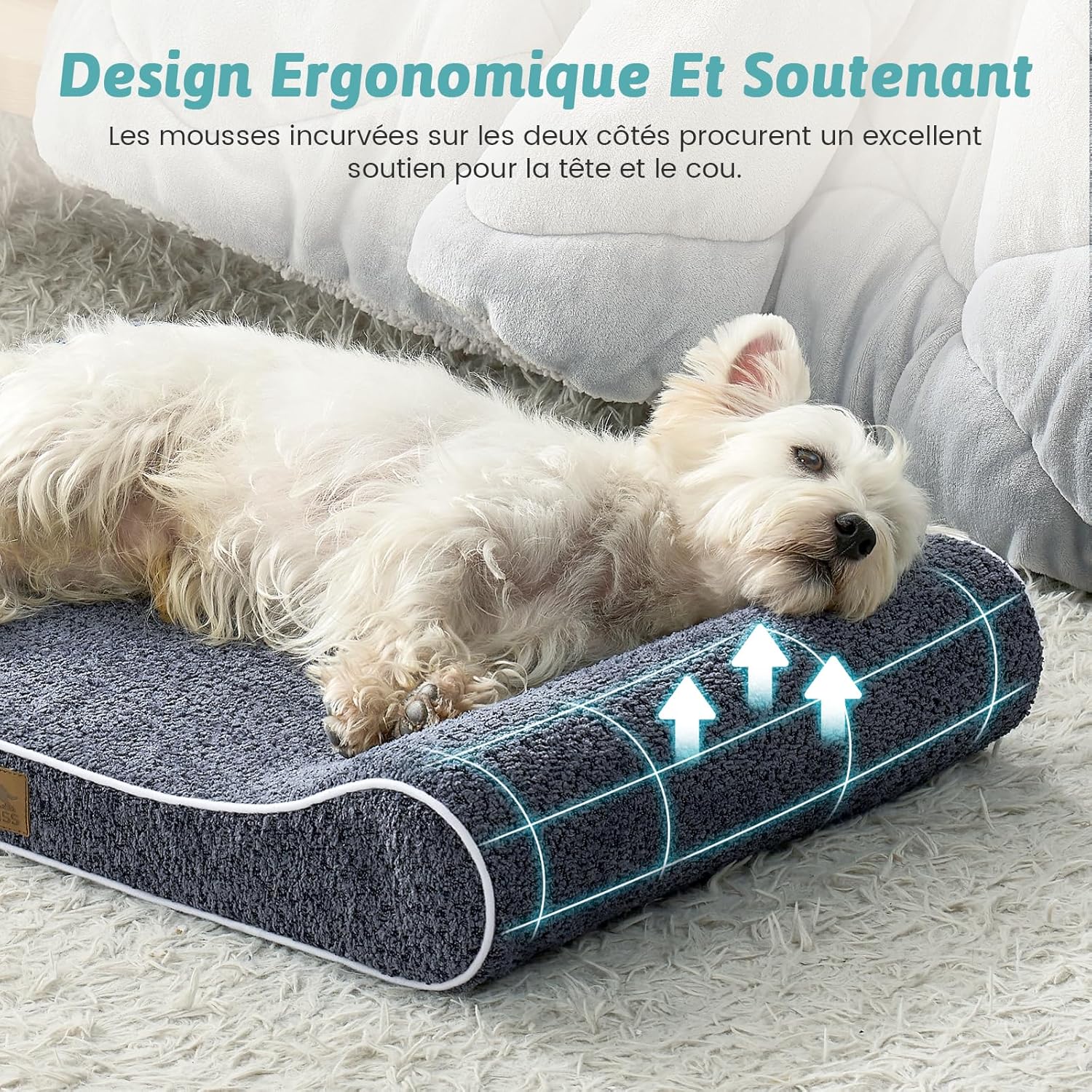 Thumbnail 3 de COZY KISS Panier chien orthopédique taille moyenne 90x60x14 cm en bleu
