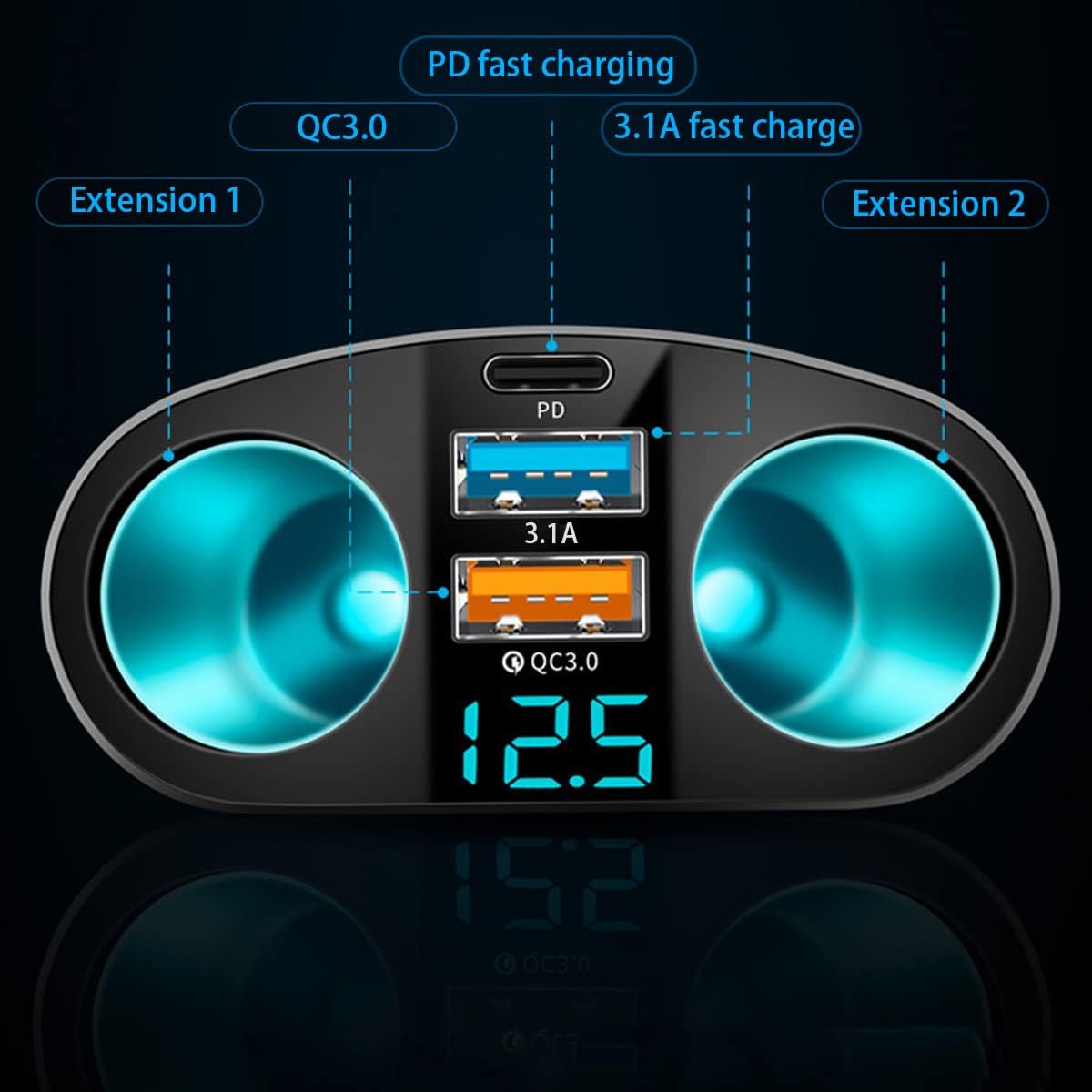 Thumbnail 4 de Car Cigarette Lighter Splitter 20W PD Fast Charger