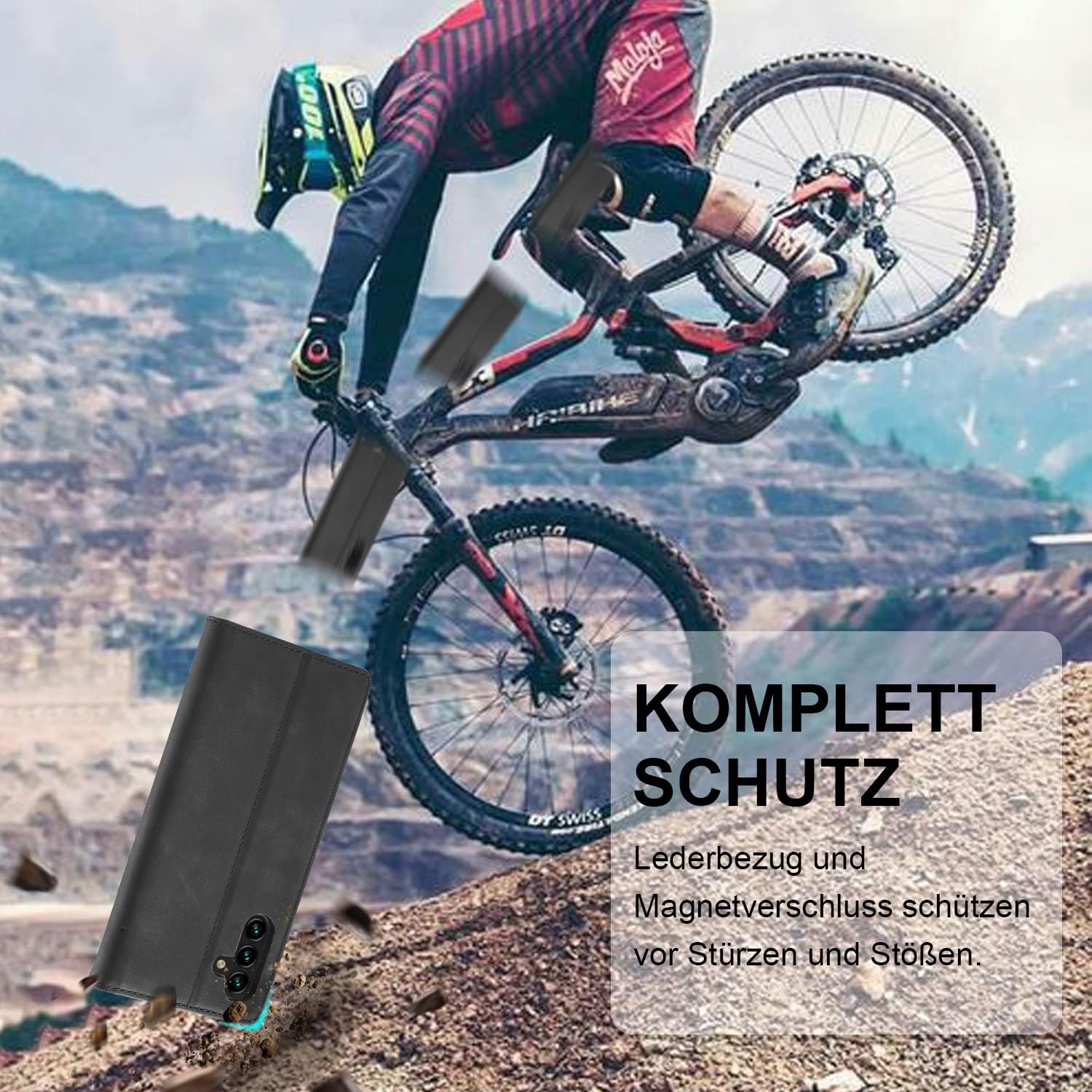 Detalle de Ailicici Lederhülle für Samsung Galaxy A34 5G – Klapphülle mit Schutzfolie, Kartenfächern & Magnetverschluss