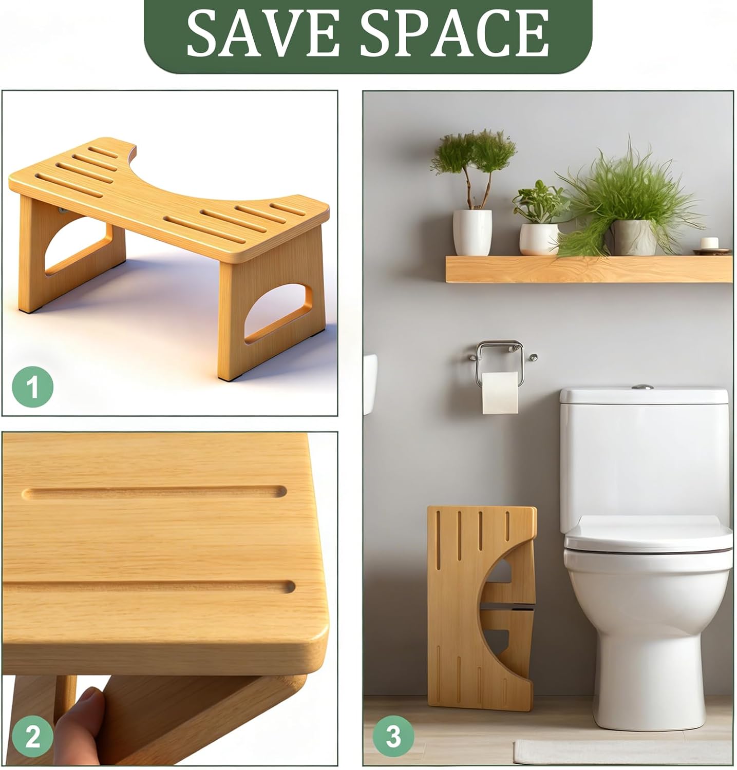 Thumbnail 5 de RayLove physiologischer Toilettenhocker aus Holz (klappbar, C-Form, 35 Grad)