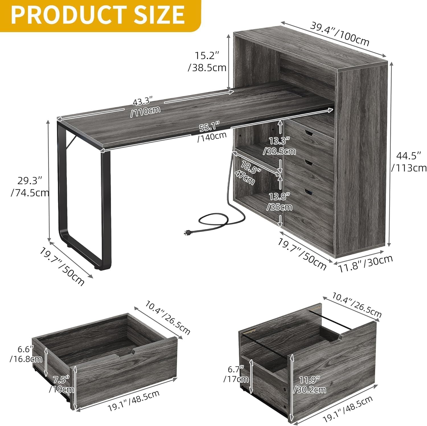 Detalle 2 de DWVO L-shaped computer desk, 55-inch