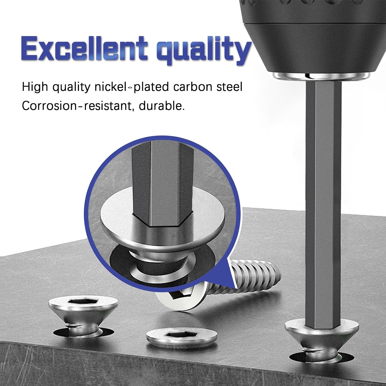 Thumbnail 2 de INDPROD #10 x 1-Inch Self-Tapping Wood Screws, Nickel-Plated Steel, 60-Piece