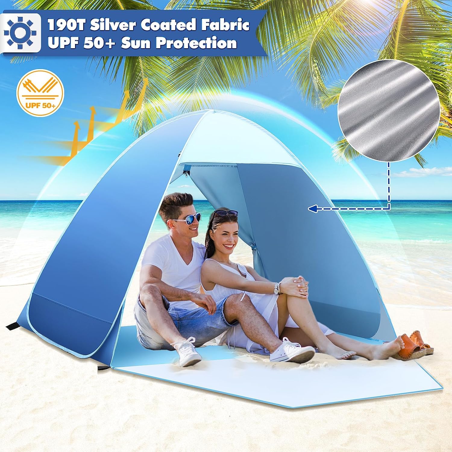 Detalle 2 de Pop up Strandmuschel 2–3 Personen – UV Schutz UPF 50+ mit Privatsphäre, kompakt & tragbar