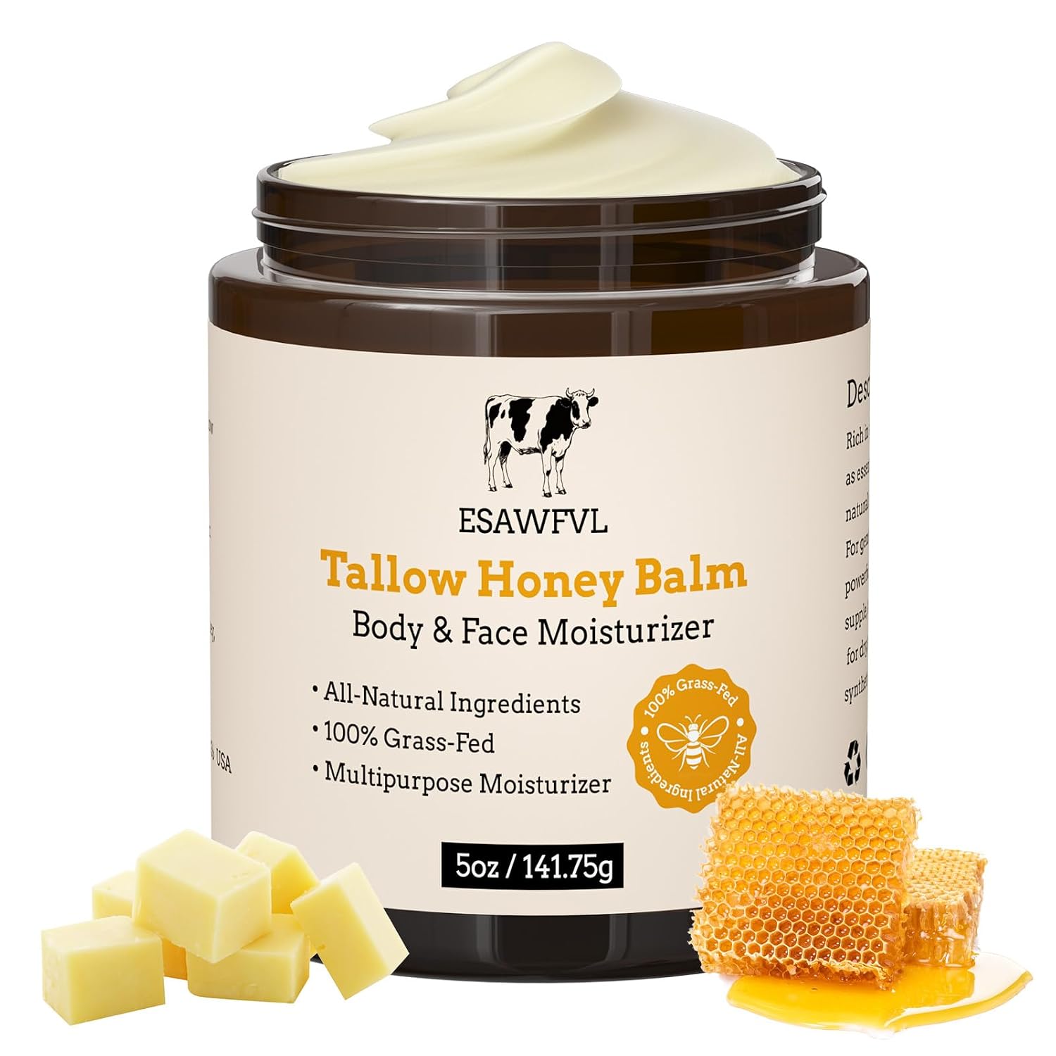 Detalle de ESAWFVL Whipped Beef Tallow & Honey Balm for Face and Body (5oz) — Grass-Fed Moisturizer