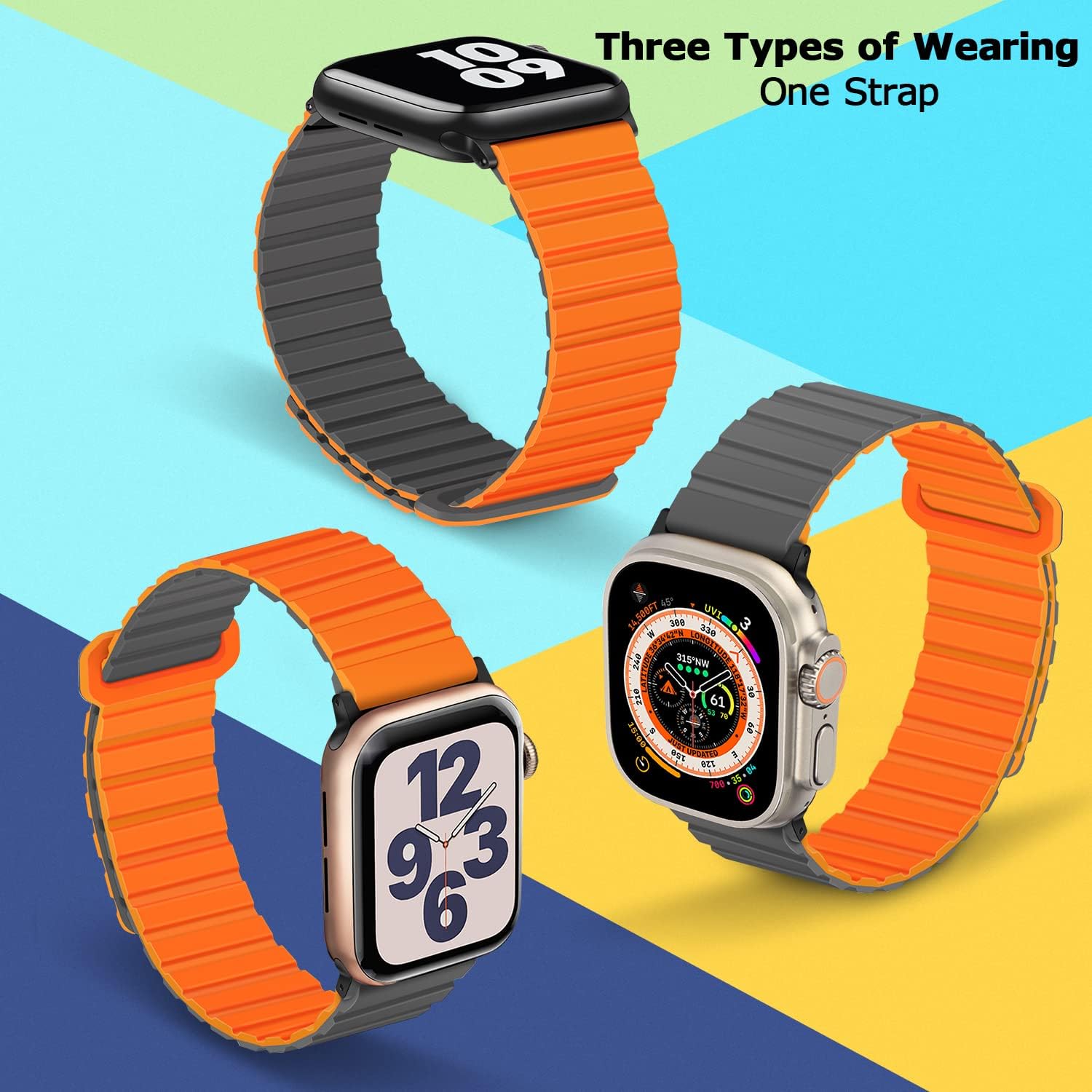 Thumbnail 2 de Tasikar Magnetic Silicone Apple Watch Strap (42–49mm) – Grey/Orange
