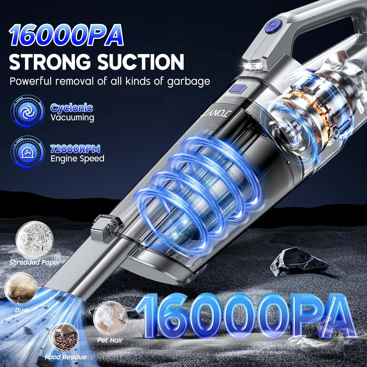 Thumbnail 1 de JONYJ Handheld Cordless Vacuum: 16000PA Power for Home, Car, and Office
