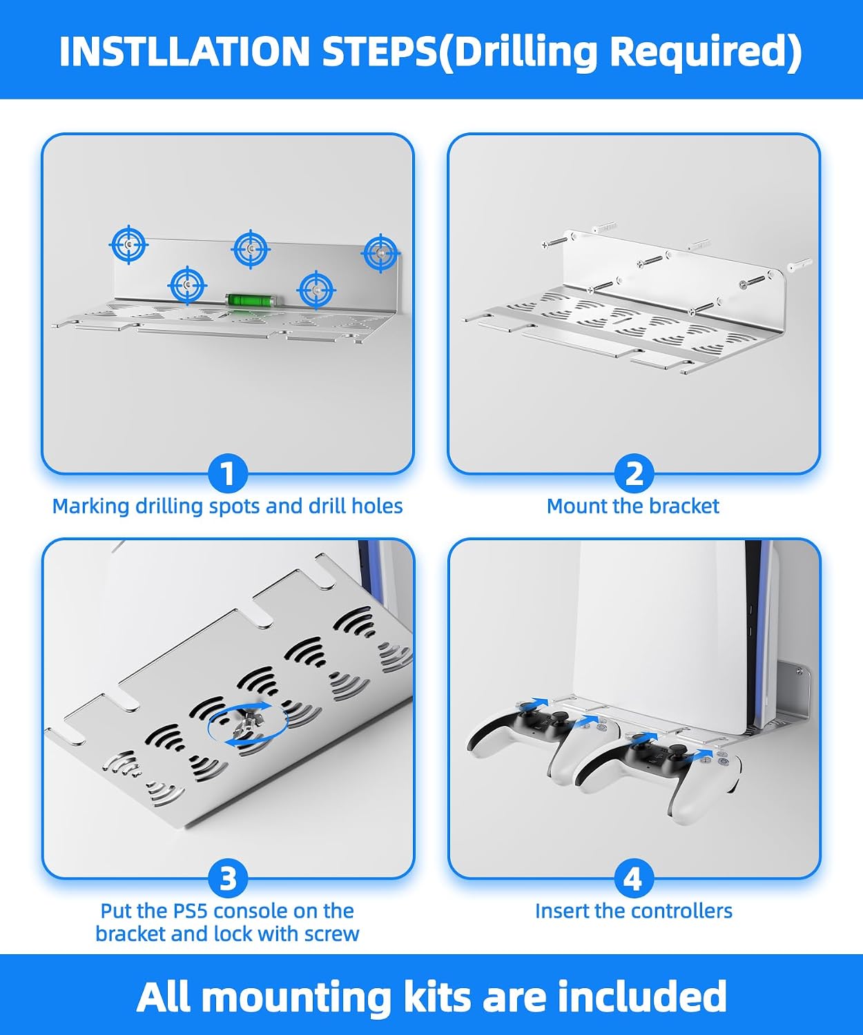 Thumbnail 6 de Bricok PS5 Wall Mount (Aluminium Alloy) for All PS5 Generations, Holds Two Controllers – Silver