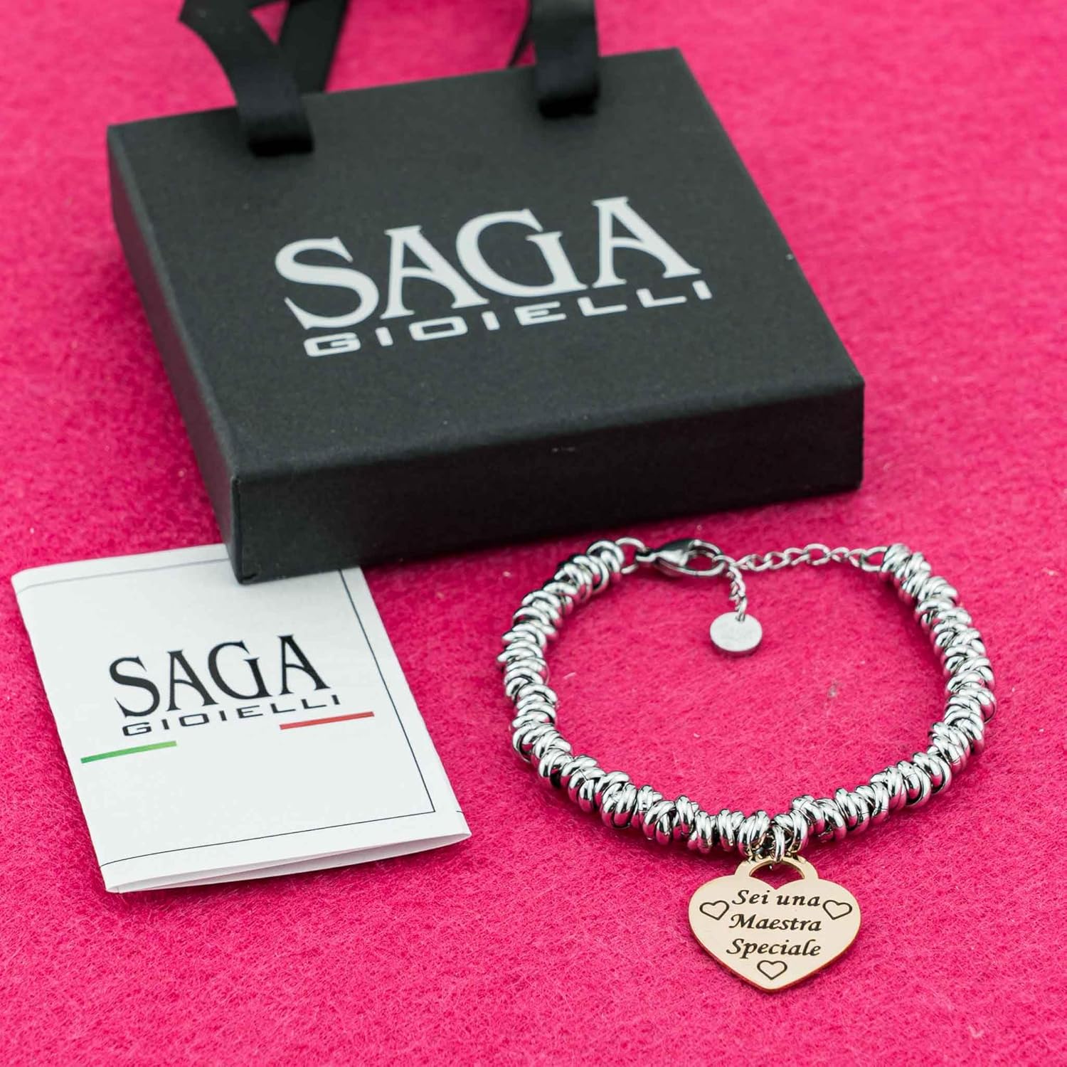 Detalle 2 de SAGA GIOIELLI Bracciale Nodini Intrecciato Donna con Frasi Pensieri Parole Emozionale Incisione Cuore