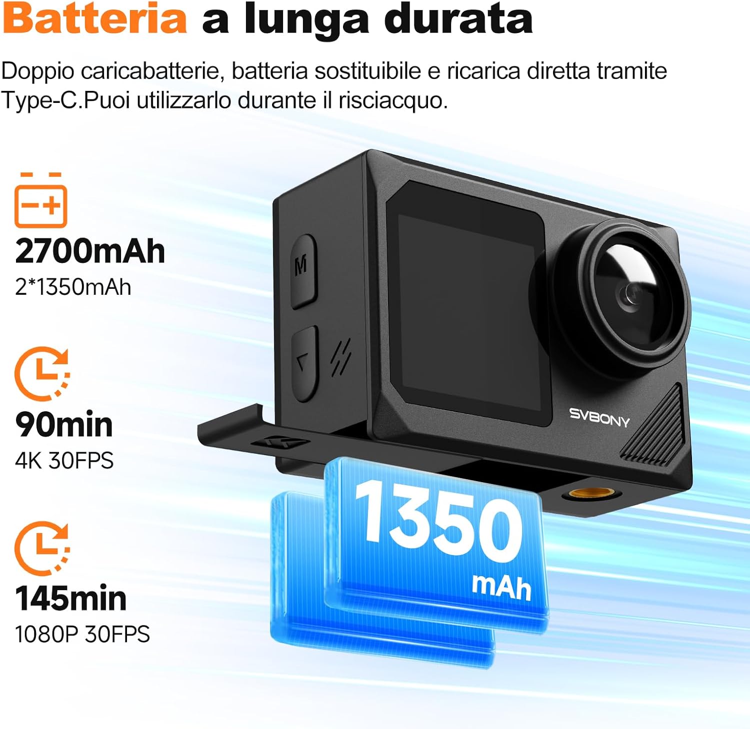 Thumbnail 4 de SVBONY SVGo2 4K Fotocamera Subacquea: foto e video 4K fino a 30 m di profondità con doppia batteria