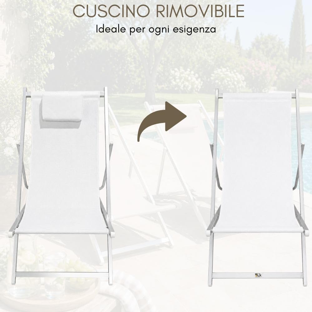 Detalle de ZIK Set 2 Sedia Sdraio Pieghevole da Giardino con Cuscino Rimovibile — Bianco