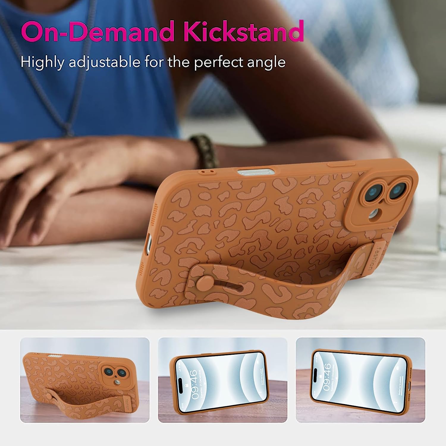 Detalle 1 de OOK 64TSY-coffeeleopard-wristi16plus iPhone 16 Plus Case, Brown Leopard