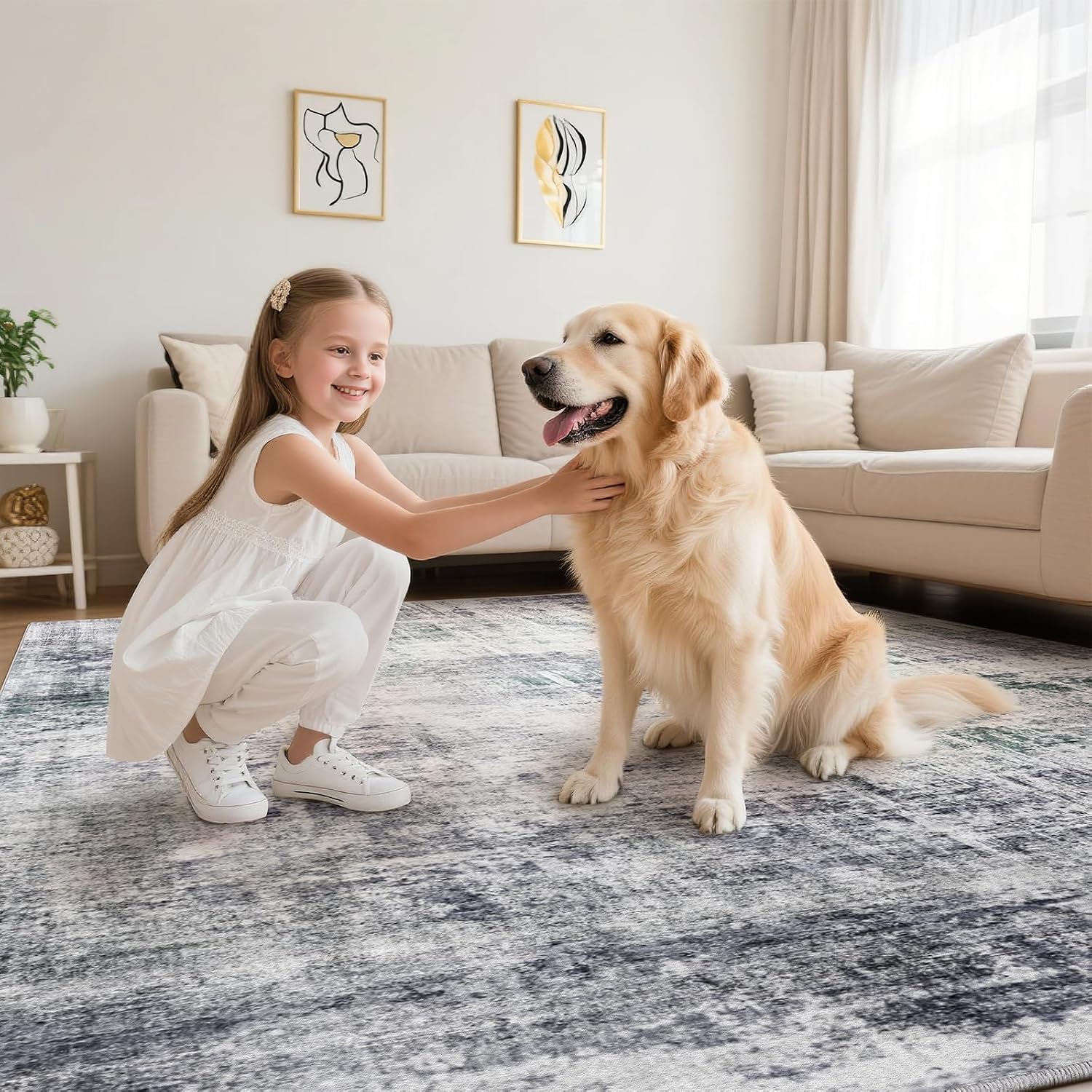 Detalle 1 de SOANNY SQ04T01J vloerkleed 140 x 200 cm, lichtgrijs en antislip