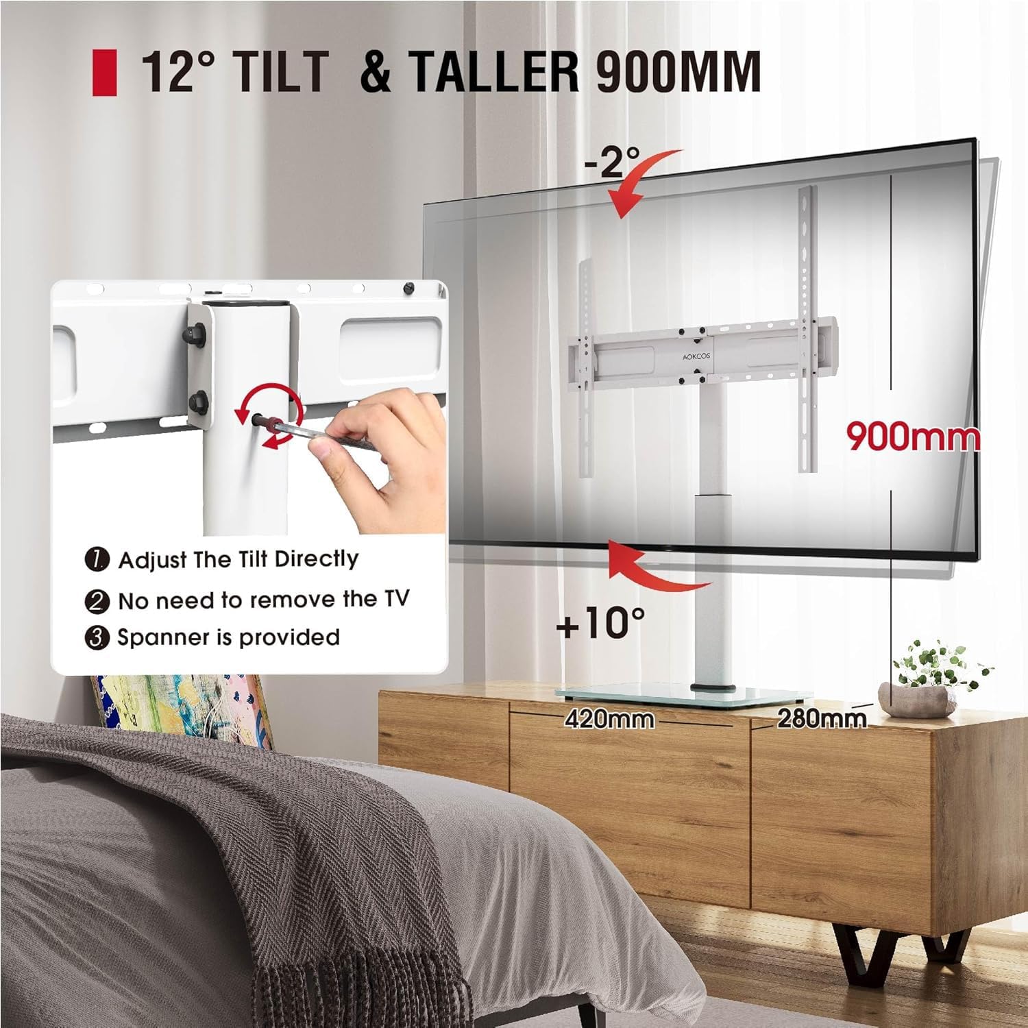 Thumbnail 2 de Swivel Universal TV Stand for 32-75 inch TVs with Tilt, 8-Level Height Adjustable Table Top Mount in White