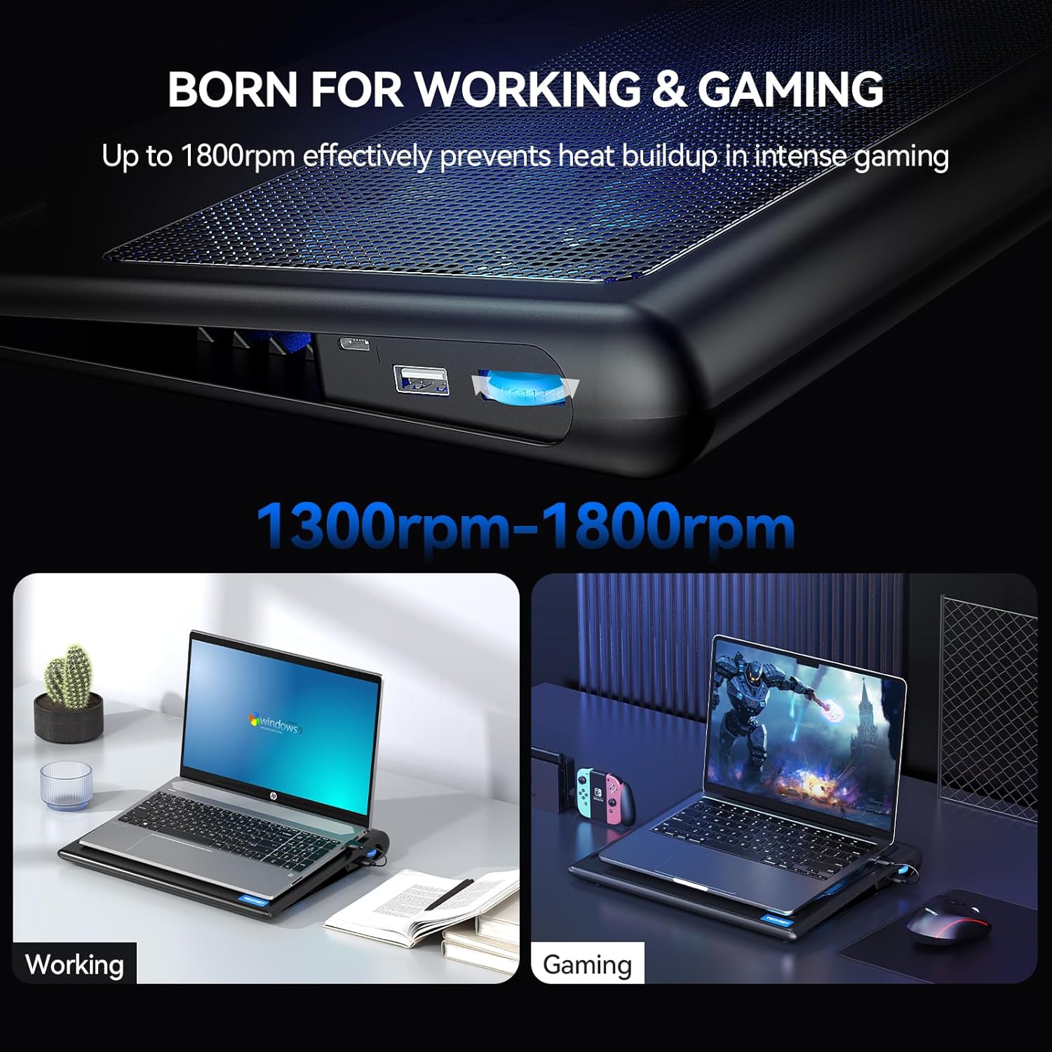 Thumbnail 2 de TECKNET Laptop Cooling Pad 110mm fans
