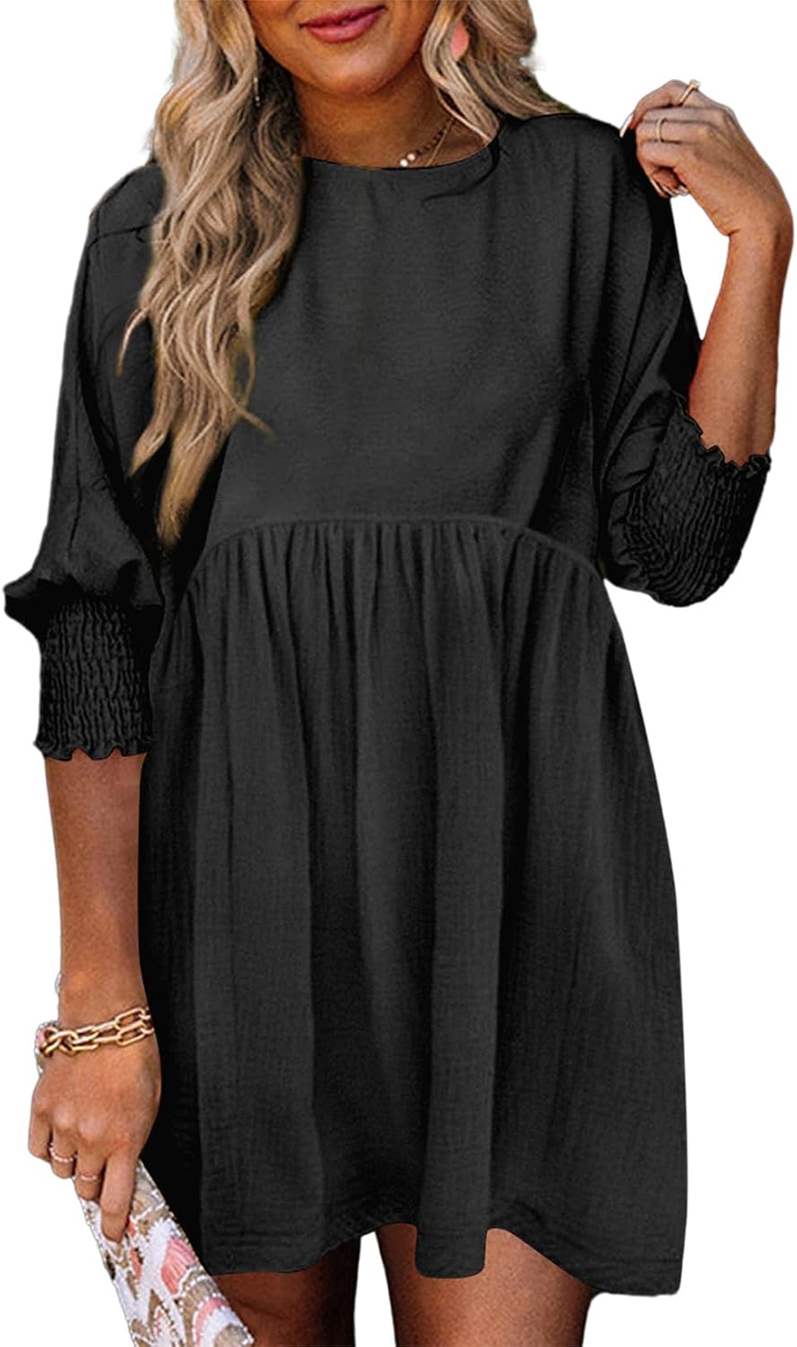 Detalle de Dokotoo Women’s Casual Tunic Dress (Empire Waist, Short Sleeve Babydoll Style)