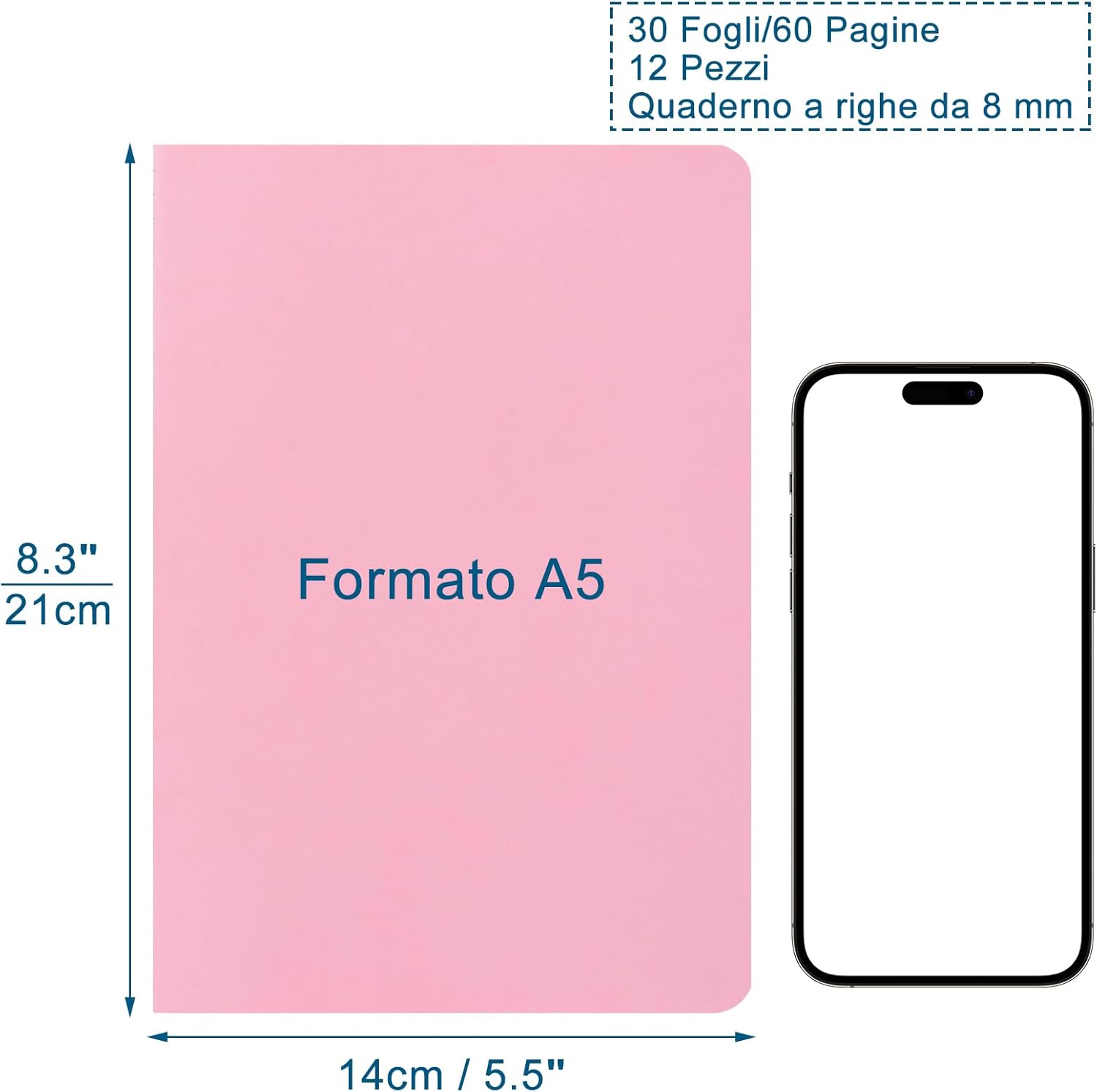 Detalle de ZCZN Quaderno Appunti A5 – Confezione da 12 quaderni, 60 pagine ciascuno