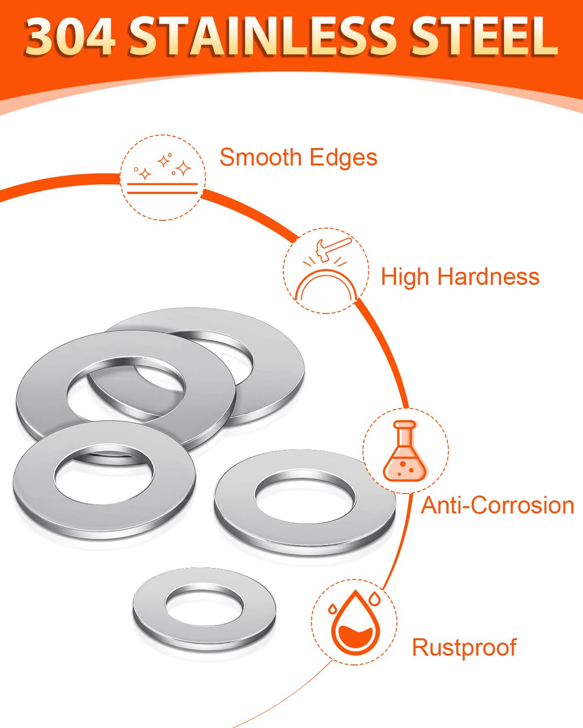 Thumbnail 2 de Jeboler Unterlegscheiben-Set (800 Stück) aus Edelstahl A2/V2A für Schrauben & Bolzen M2 bis M12