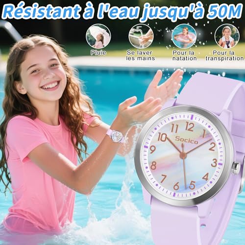 Thumbnail 1 de SOCICO Montre Analogique pour Enfant – Violet Irisé, Étanche 50M et Lecture Facile