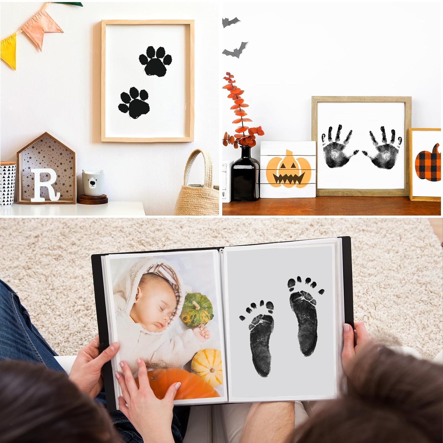 Detalle 2 de Nabance Baby-Fußabdruck-Set mit 6 Stempelkissen & 12 Abdruckkarten (0–6 Monate) – Hand- und Pfotenabdruck