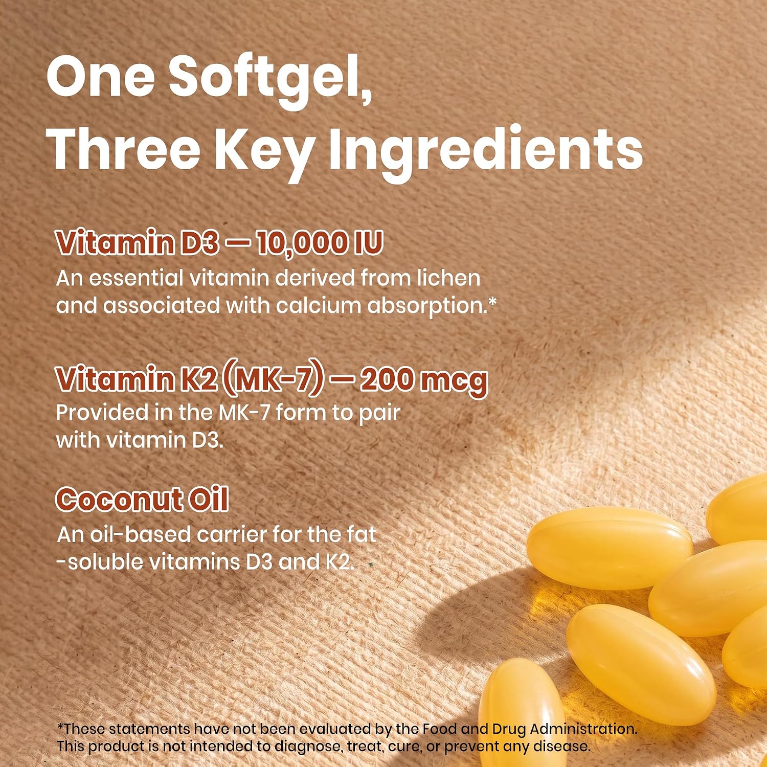 Detalle 2 de VEV UG-D3K2-001 Vitamin D3 + K2 Softgels, 10,000 IU D3, MK-7