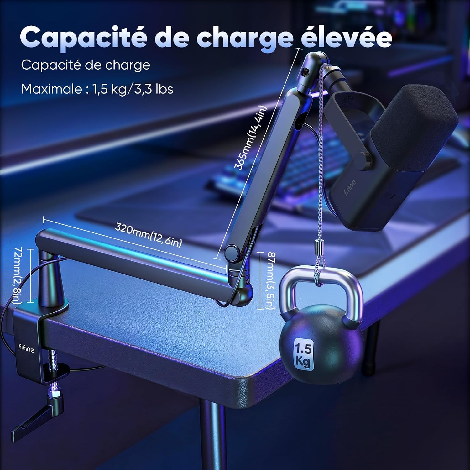 Thumbnail 6 de FIFINE Bras de Microphone Pivotant pour K658/K688/A8 – Suspension, Pince de Bureau et Gestion des Câbles