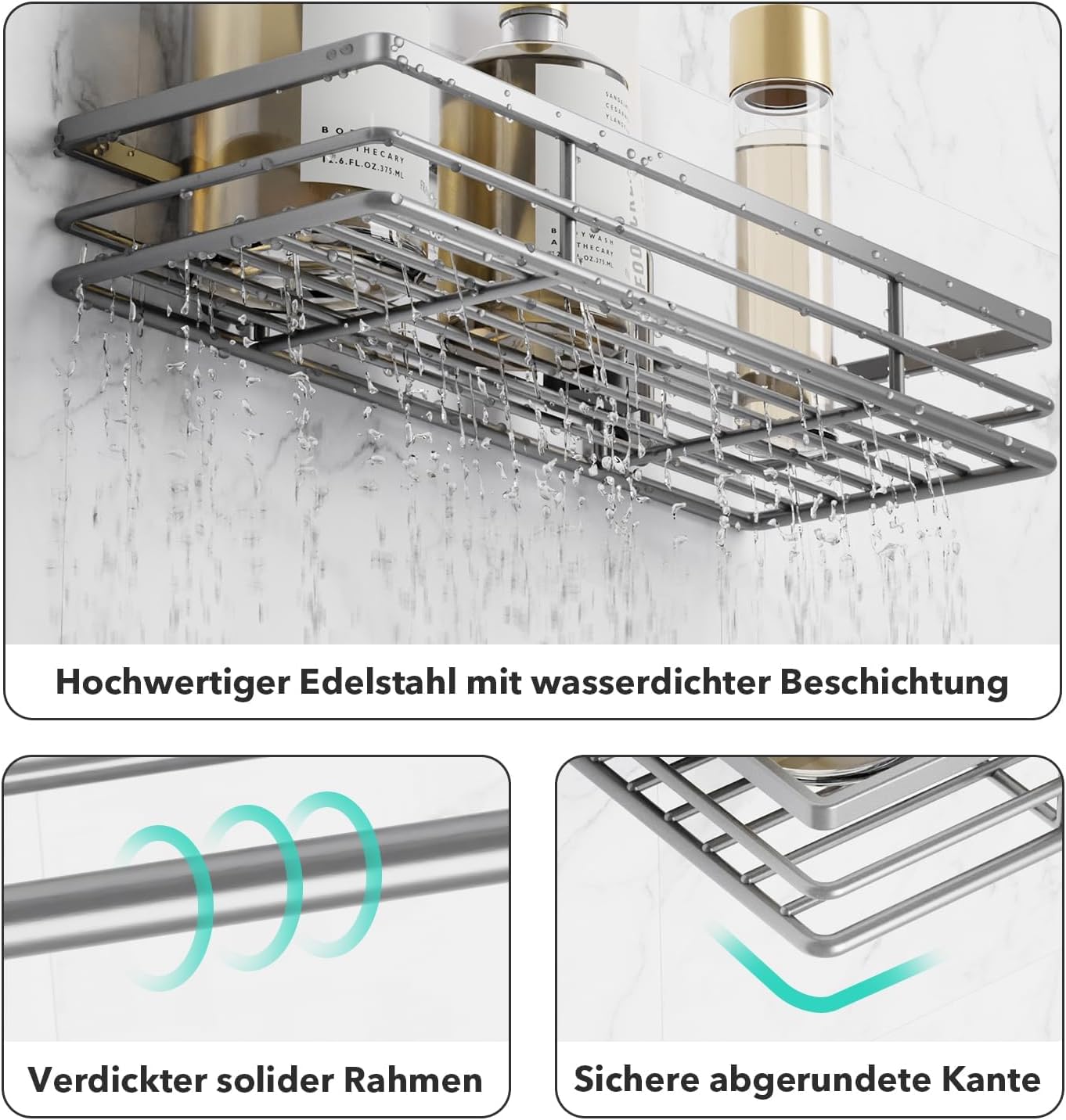 Thumbnail 3 de Saffruff Duschablage Ohne Bohren – 2er Set Edelstahl Duschregal mit Klebetechnik