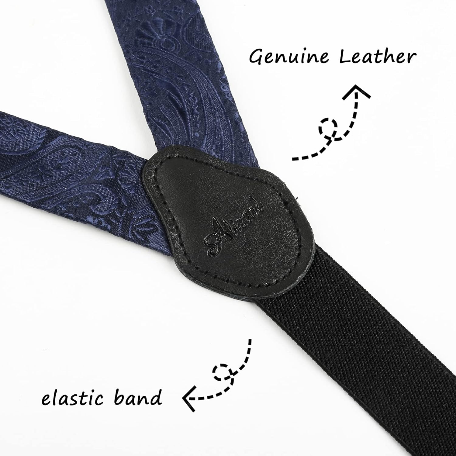Detalle de Alizeal Boys Adjustable Floral Paisley Pre-tied Bow Tie and Y Shape 3 Clips Braces Set