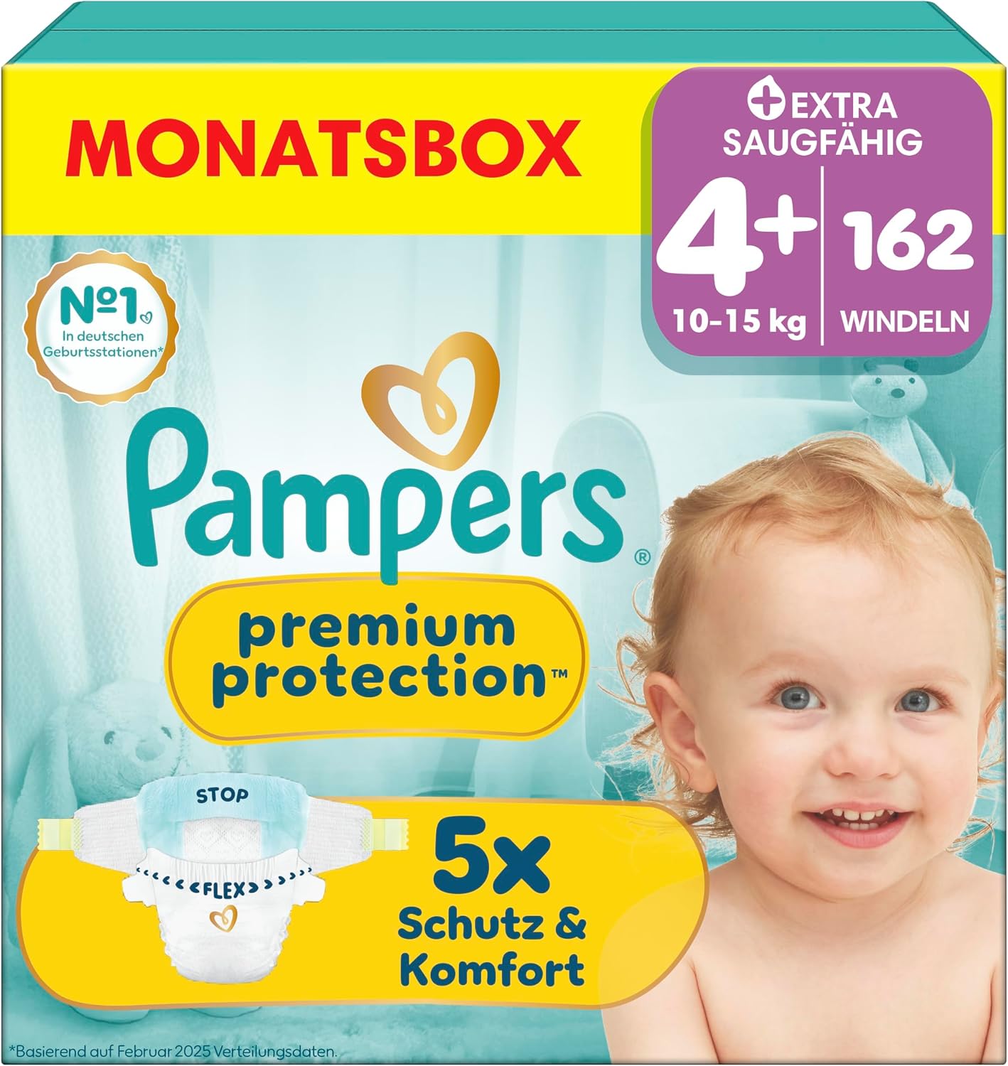 Detalle de Pampers Premium Protection Größe 4+, 162 Windeln – Haut- und Auslaufschutz für 10 kg–15 kg
