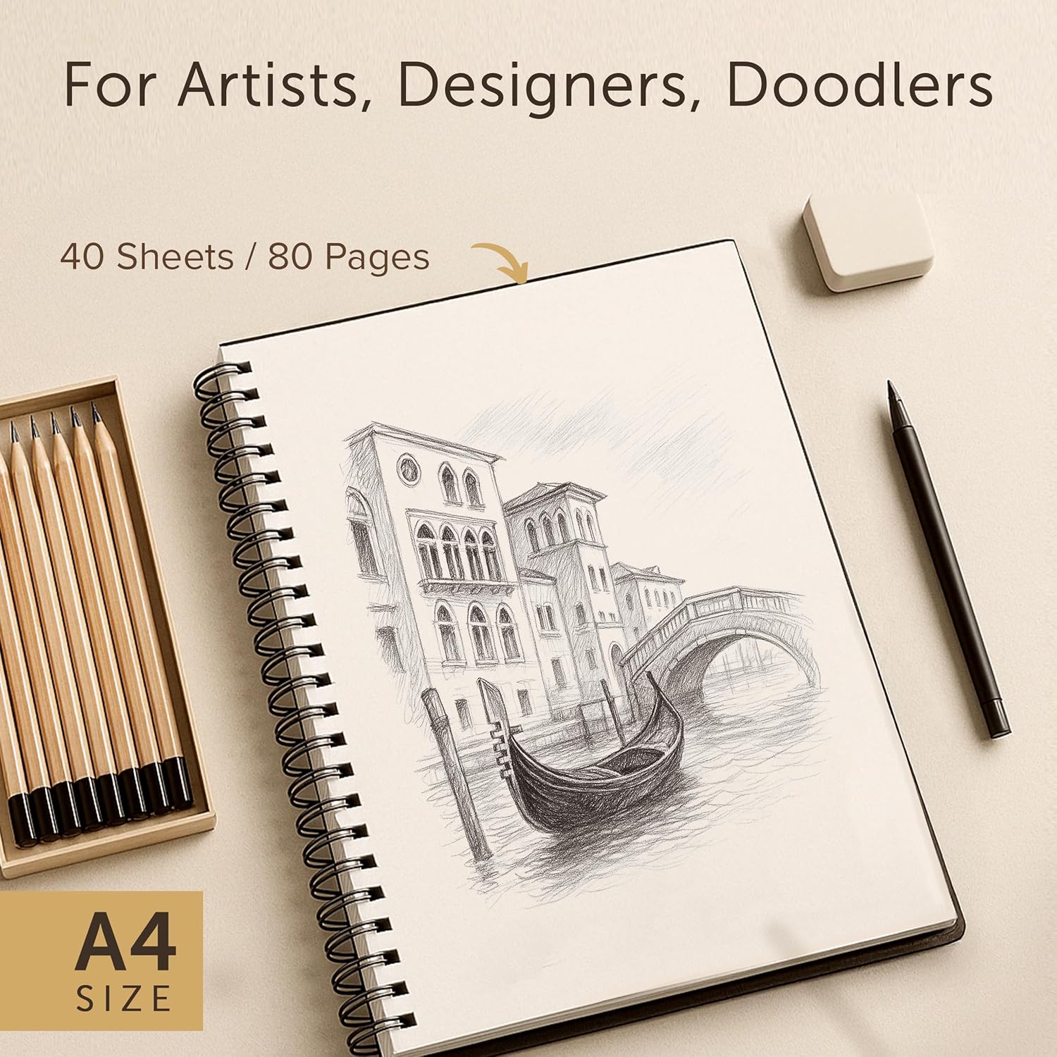 Thumbnail 3 de A4 Hardcover Sketch Book (200GSM) – Spiral Bound 40 Sheets / 80 Pages