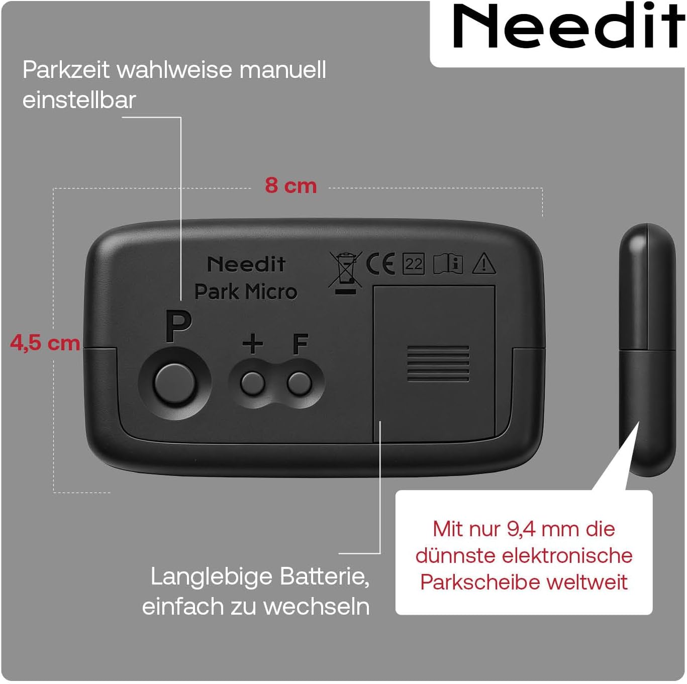 Detalle de Needit PARK Micro I – ultradünne elektronische Parkscheibe mit KBA-Zulassung