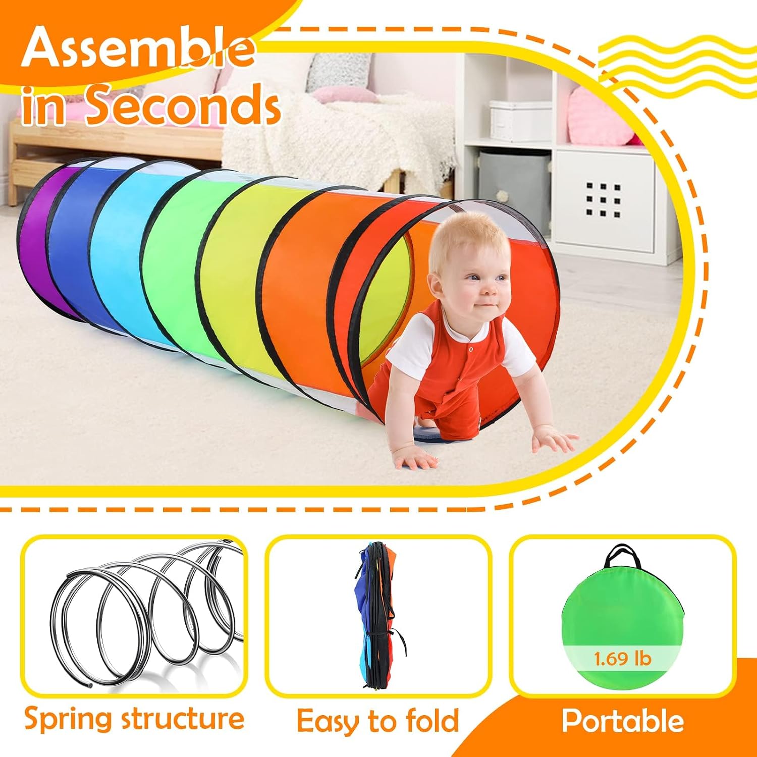 Detalle 2 de Kids Play Tunnel 6 ft pop-up crawl tunnel