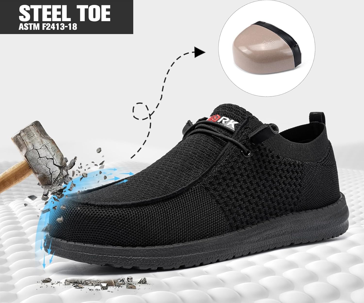 Detalle 2 de LARNMERN Slip-On Steel Toe Shoes for Men (Lightweight, Comfortable Lounging & Walking Sneakers)