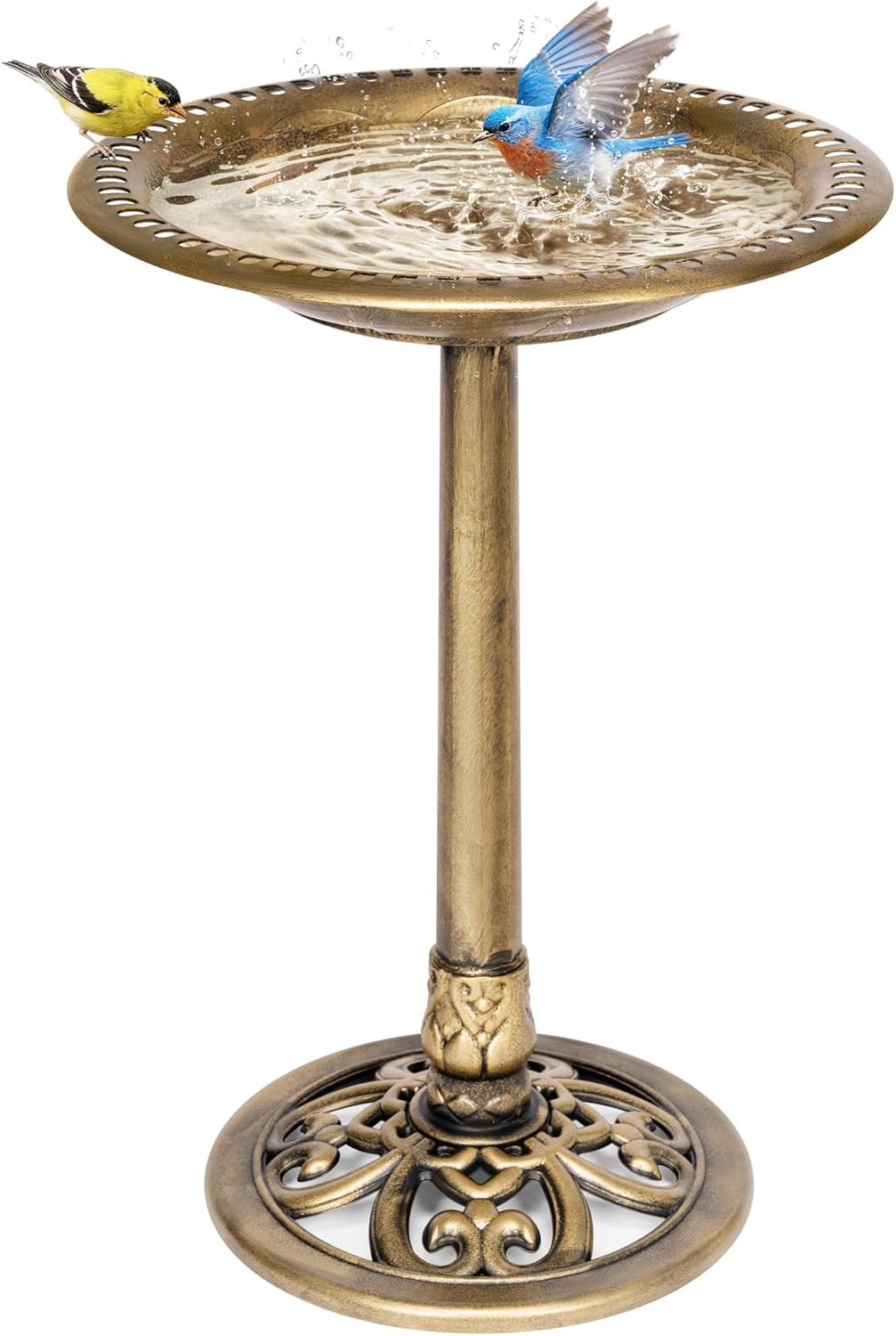 VIVOHOME garden birdbath stand with copper-tone polyresin bowl, 71 x 50 x 50cm
