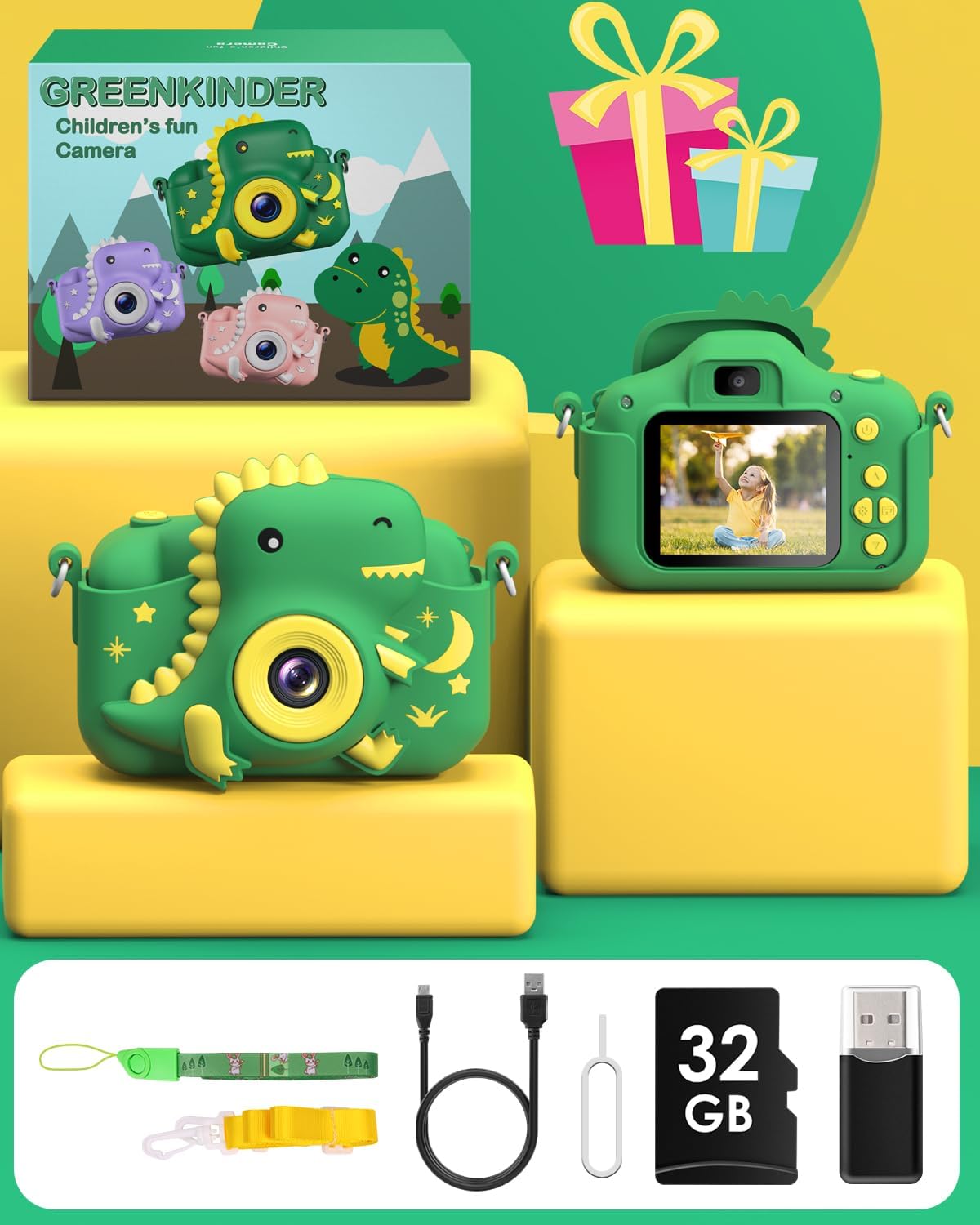 Thumbnail 6 de GREENKINDER Kids Camera 2.0” Dual Lens 20MP with 1080P Video, 32GB Card