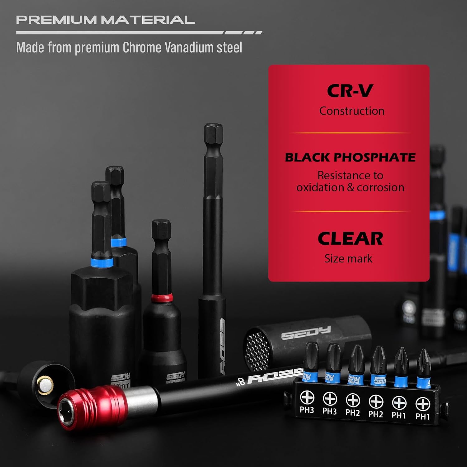 Thumbnail 4 de SEDY 84099 80-Piece Magnetic Impact Nut Driver Set, Metric & SAE