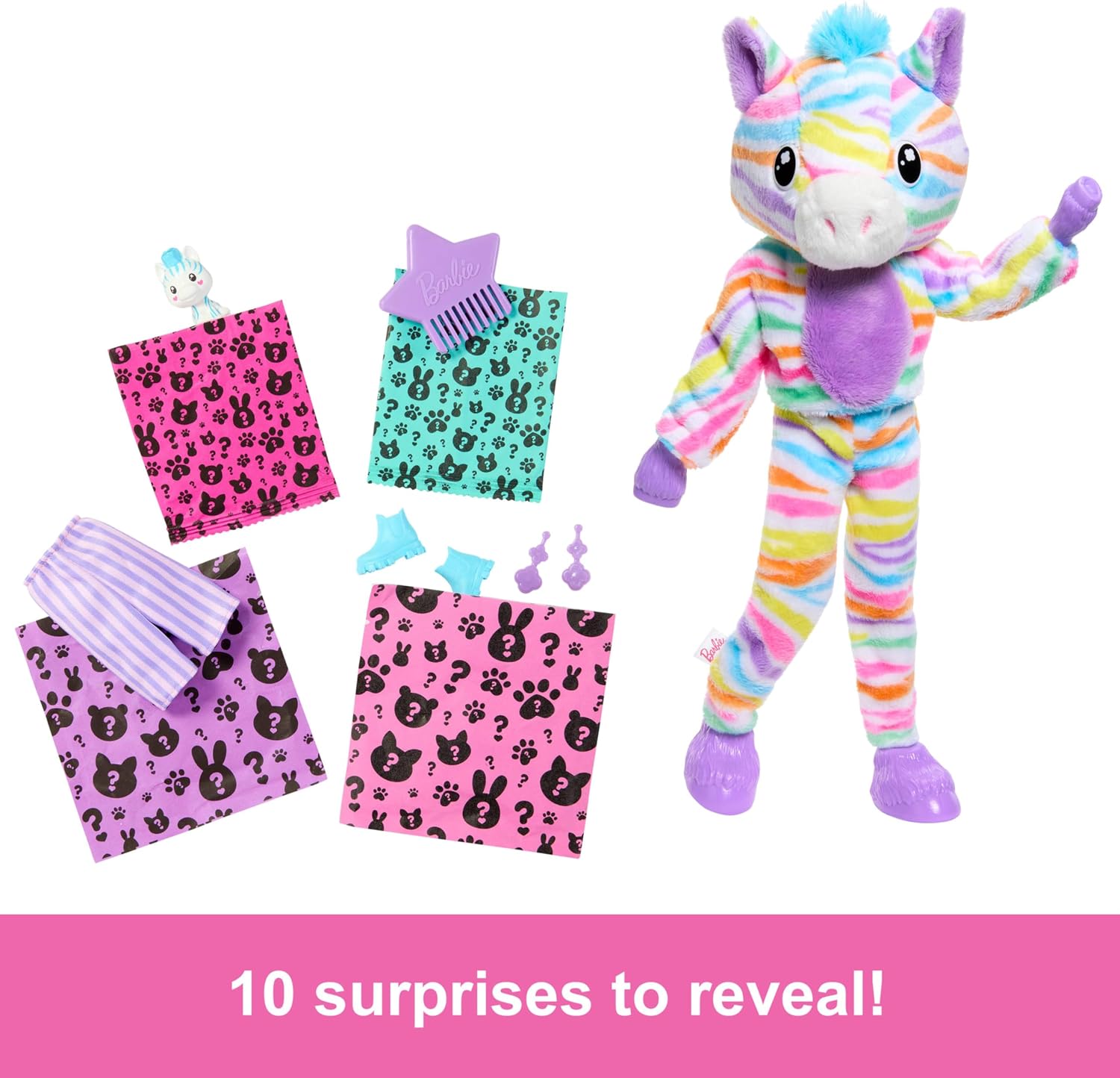 Thumbnail 2 de Barbie HRK39 Cutie Reveal-docka med regnbågsfärgad zebradräkt och tillbehör