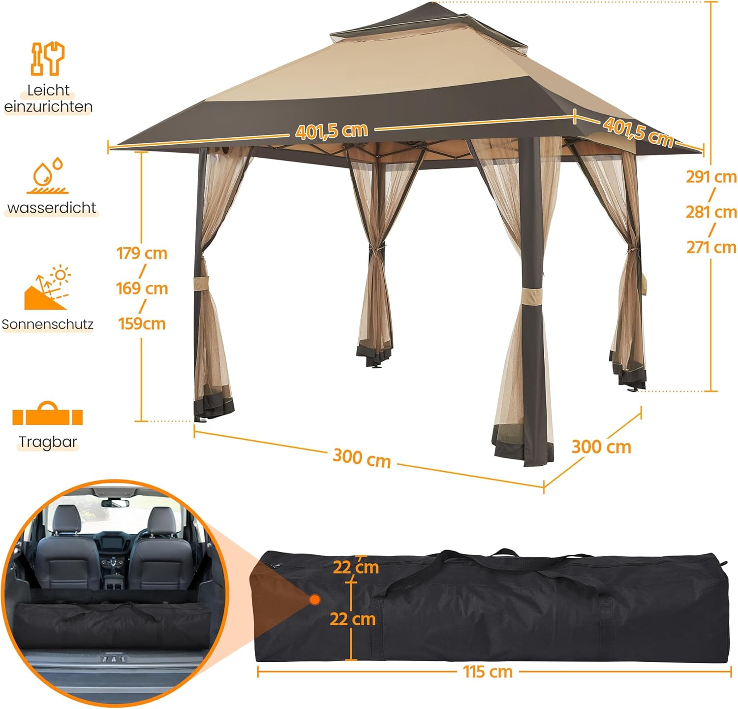 Detalle de Yaheetech Gazebo da Giardino Esterno 4x4 m with Zanzariera, Struttura in Metallo e Tetto Allargato