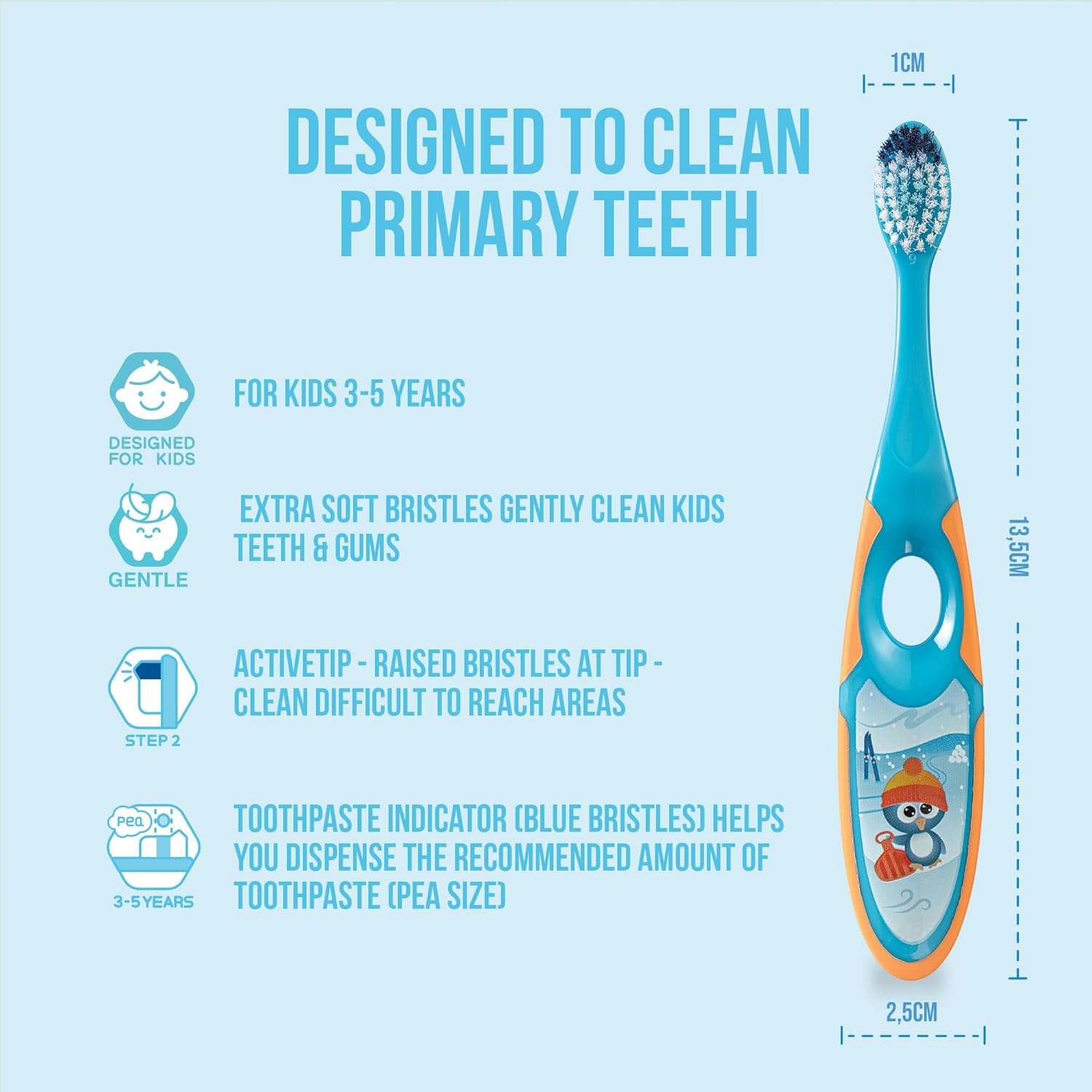 Detalle de Jordan Step 2 Brosse à dents pour enfants (3–5 ans) — Pack 4, poils souples, double poignée, sans BPA, couleur rose et jaune