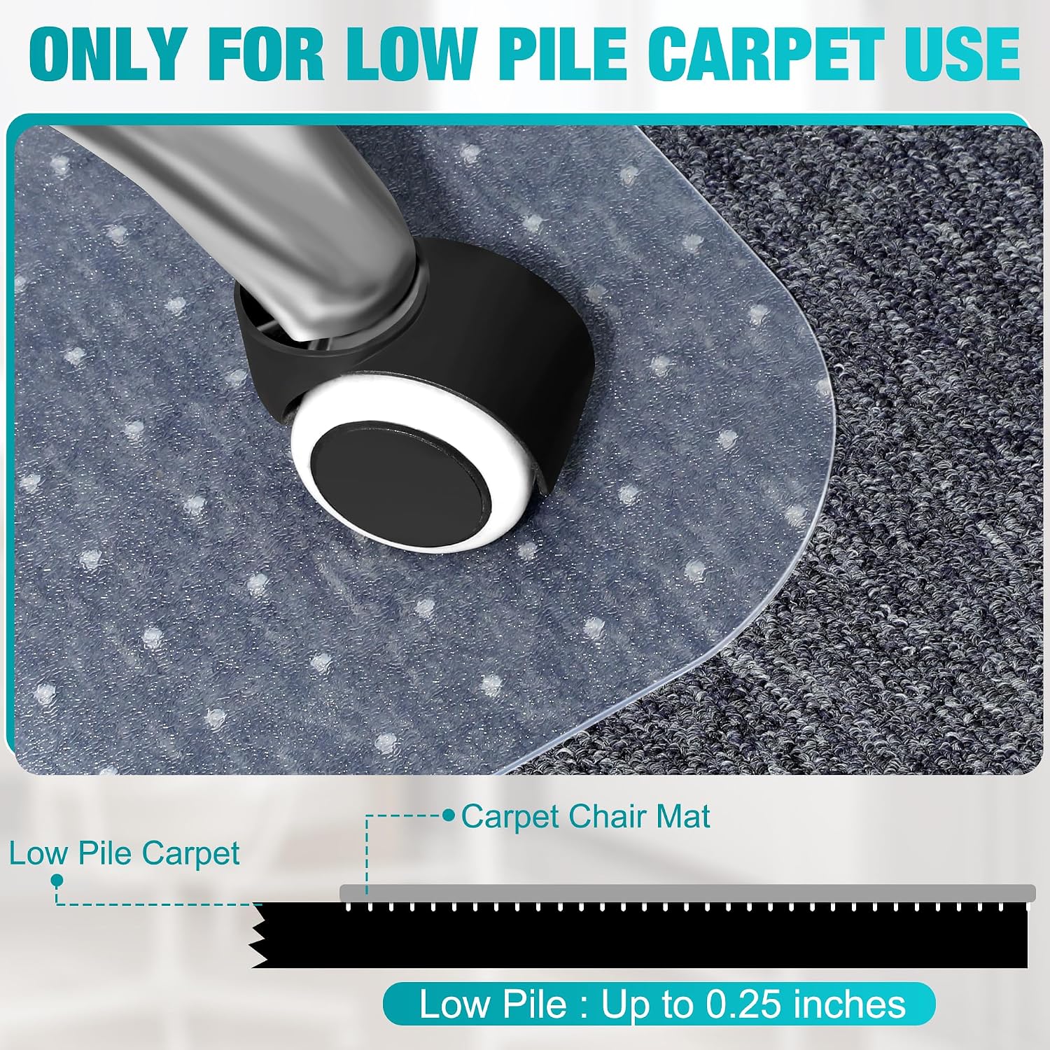 Detalle 2 de LeapYouth 48" x 36" Clear PVC Carpet Chair Mat with Non-Slip Backing