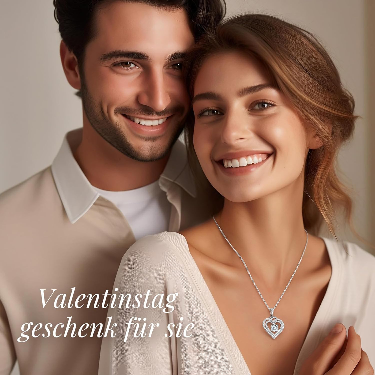 Thumbnail 1 de CDE Moissanite-Doppelherz-Halskette aus Sterling Silber 925 (VVS1, Farbe D) mit verstellbarer Länge
