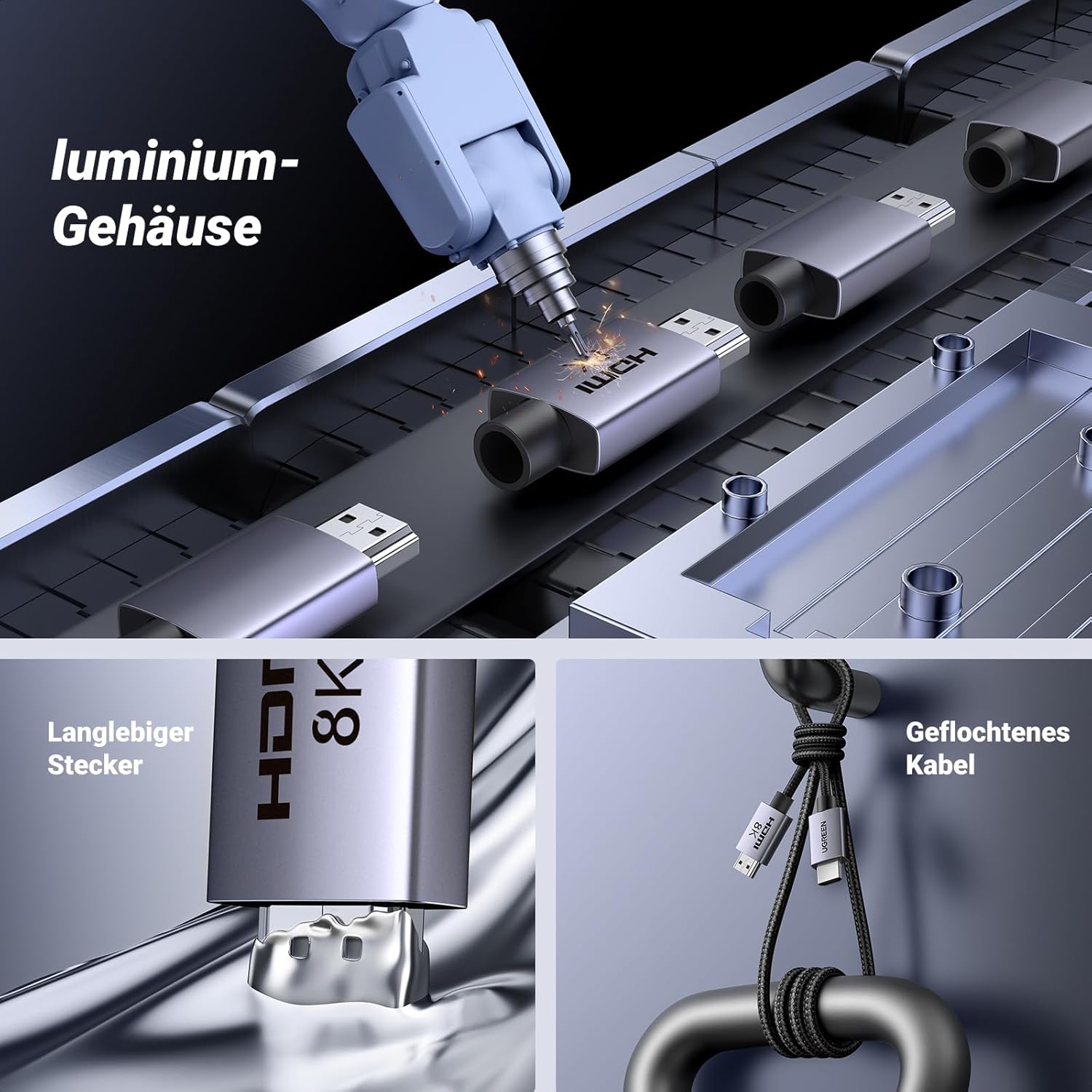 Thumbnail 5 de UGREEN HDMI 2.1 Kabel 8K/10K, 48 Gbit/s, eARC & VRR – 2.1 Ultra High Speed High-Speed HDMI-Kabel (5 m)