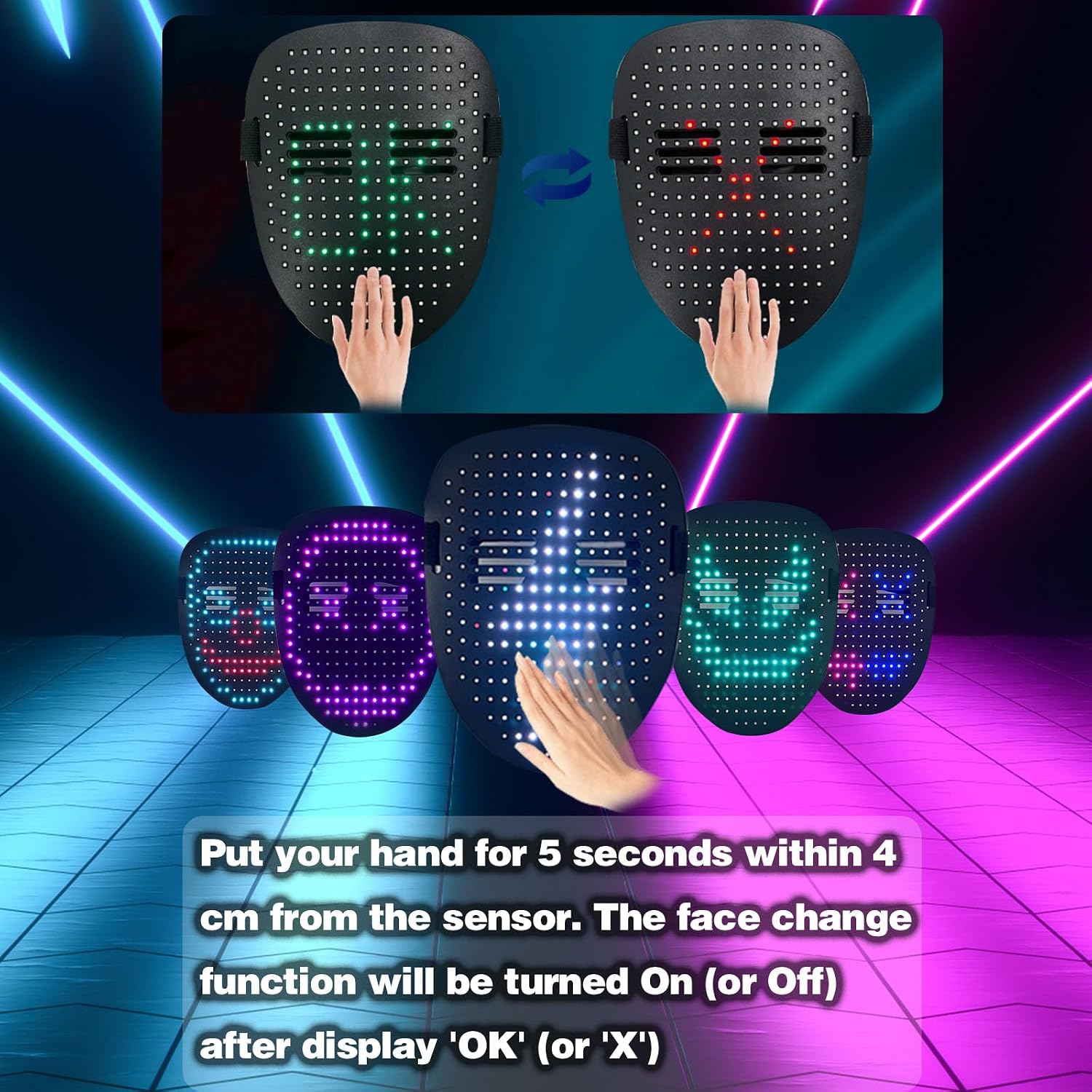 Detalle de MOYACA LED Mask and Hooded Black Cloak Set with 50 Patterns