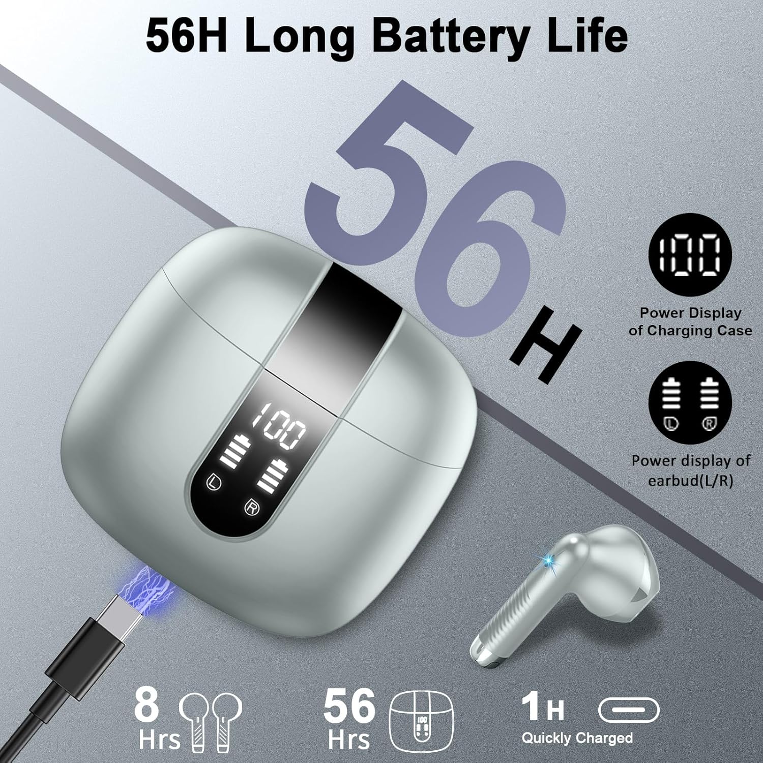 Detalle de Ecouteurs Bluetooth sans fil J55 – Bluetooth 5.4, IP7 et 48 h d’autonomie