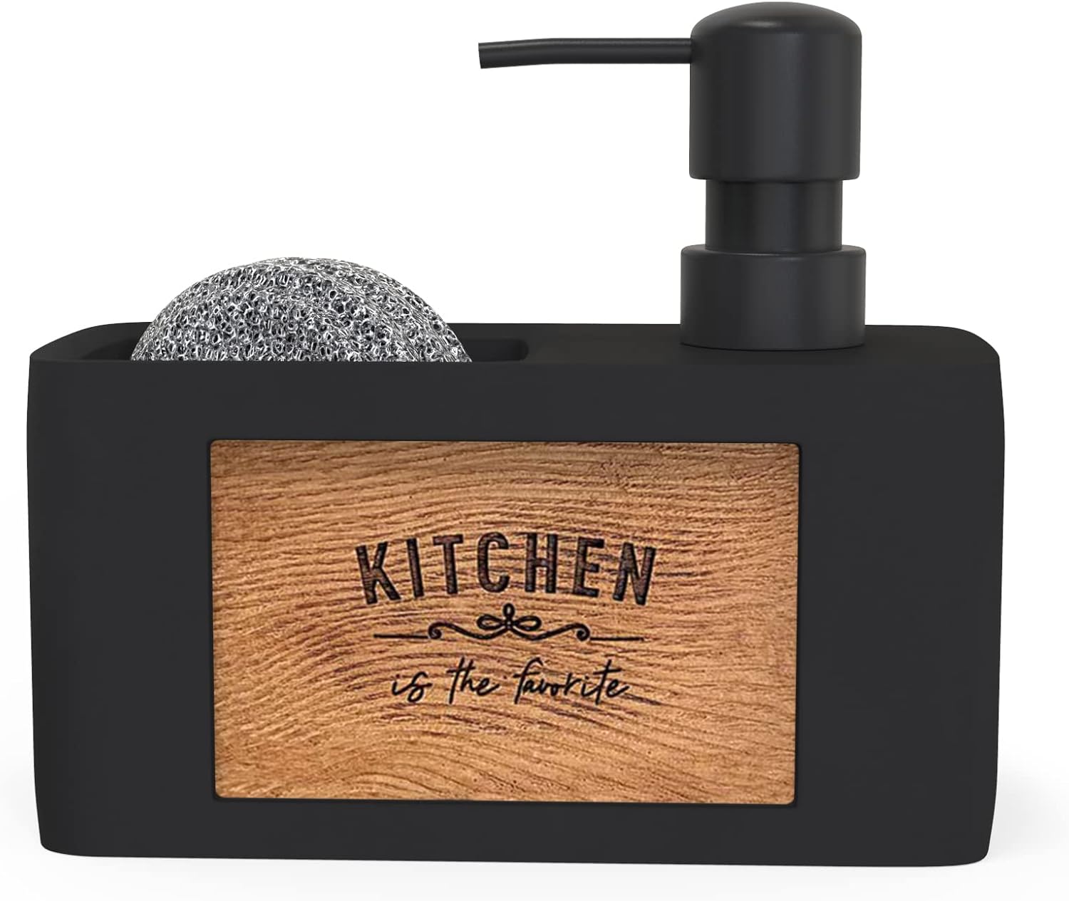 Detalle de Chill House distributeur de savon pour cuisine avec porte éponge noir en polyrésine