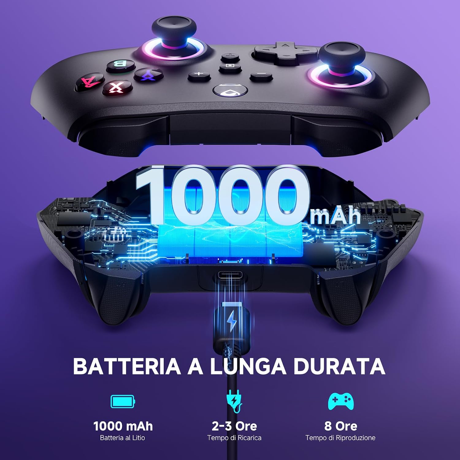 Thumbnail 3 de ECHTPower Controller per Switch/Switch 2 2025: Pro/PC Wireless, LED, Hall, 1000mAh, Turbo e Vibrazione