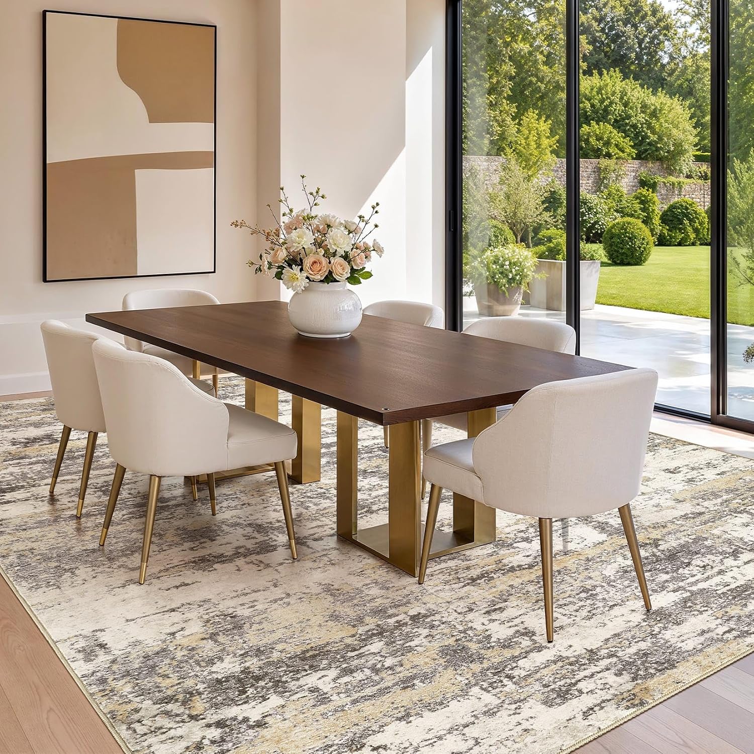 Thumbnail 6 de Jessibou 9' x 12' Abstract Washable Area Rug, Gold Brown, Low Pile