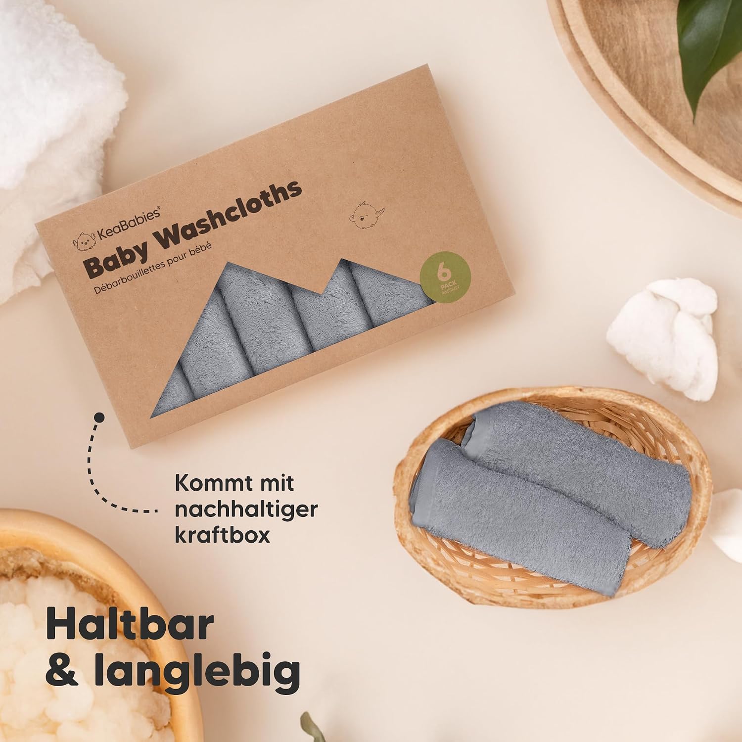 Thumbnail 6 de KeaBabies 6er Pack Babywaschlappen aus Bambus – Weiche, saugfähige 25×25 cm Waschlappen für Babys und Kleinkinder