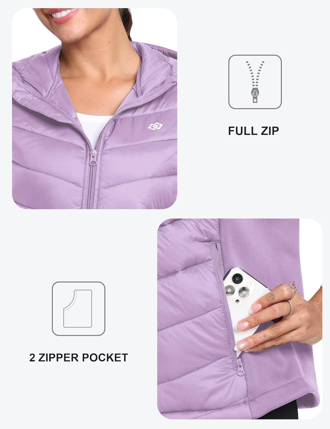 Detalle 2 de MoFiz Womens Puffer Softshell Vest Hooded Lightweight Insulated Jacket